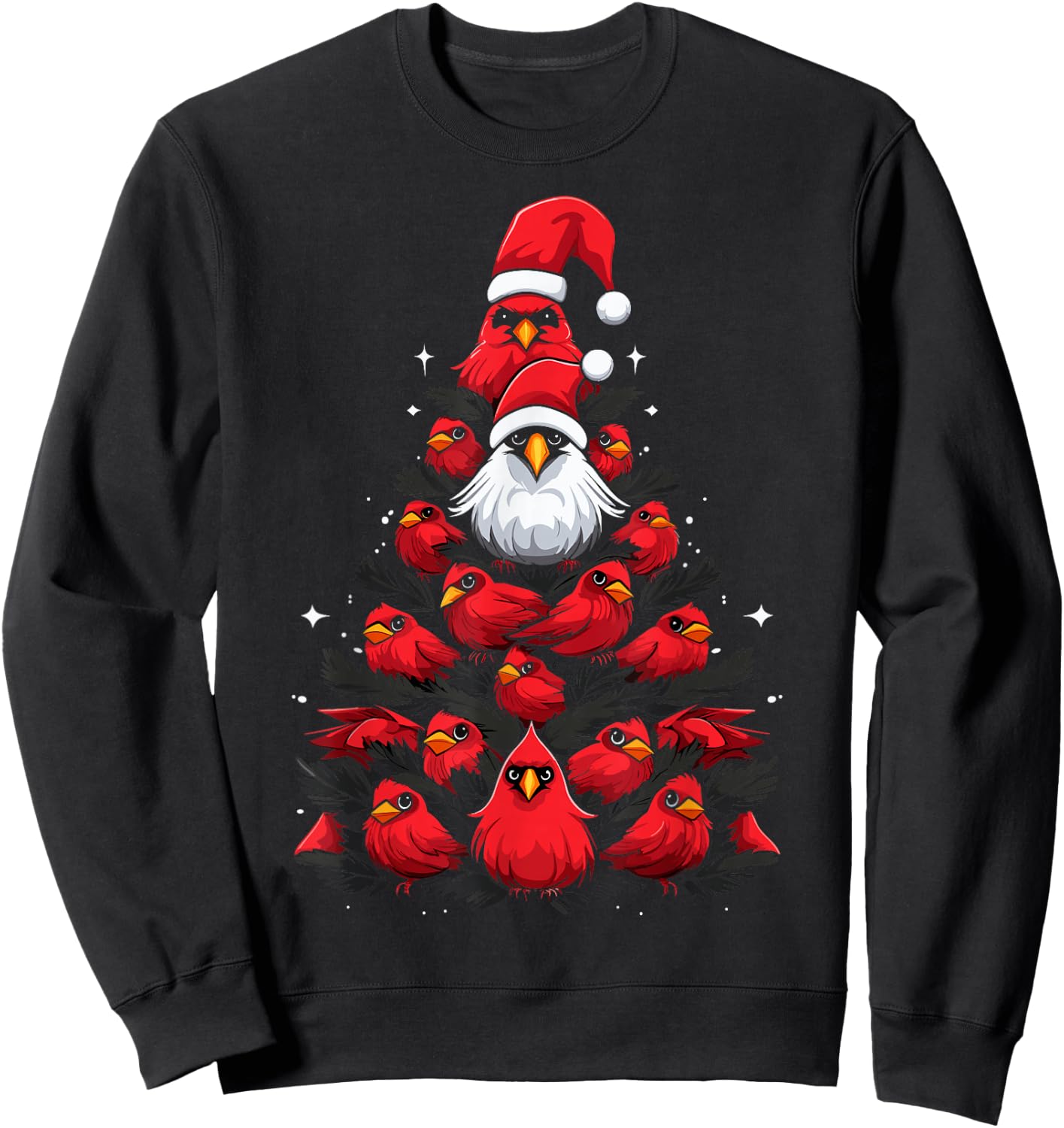 Cardinals Bird Christmas Tree Funny Cardinals Xmas Sweatshirt - Sweatshirt | Black
