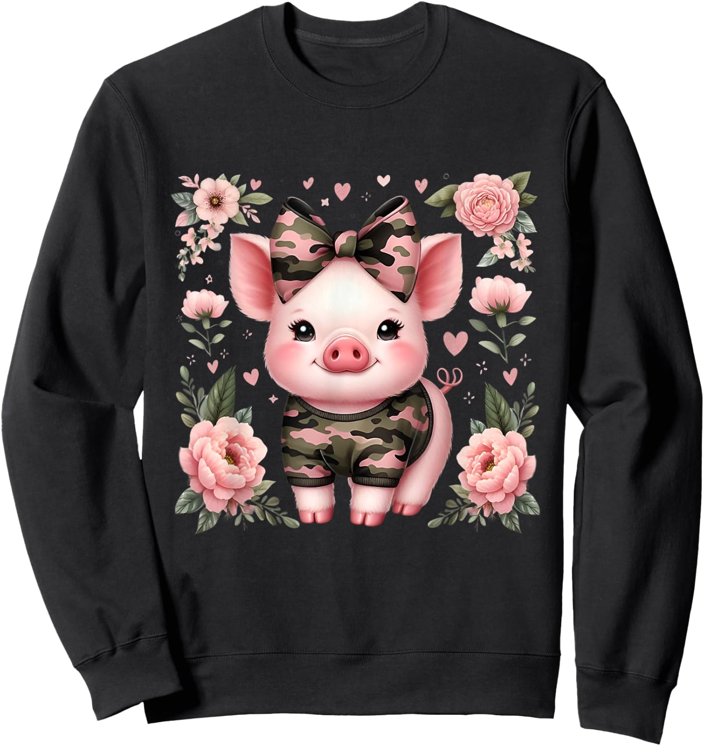 Cute Pig Camouflage Old Camo Bow Camo Coquette Bow Hunting Sweatshirt - Sweatshirt | Black