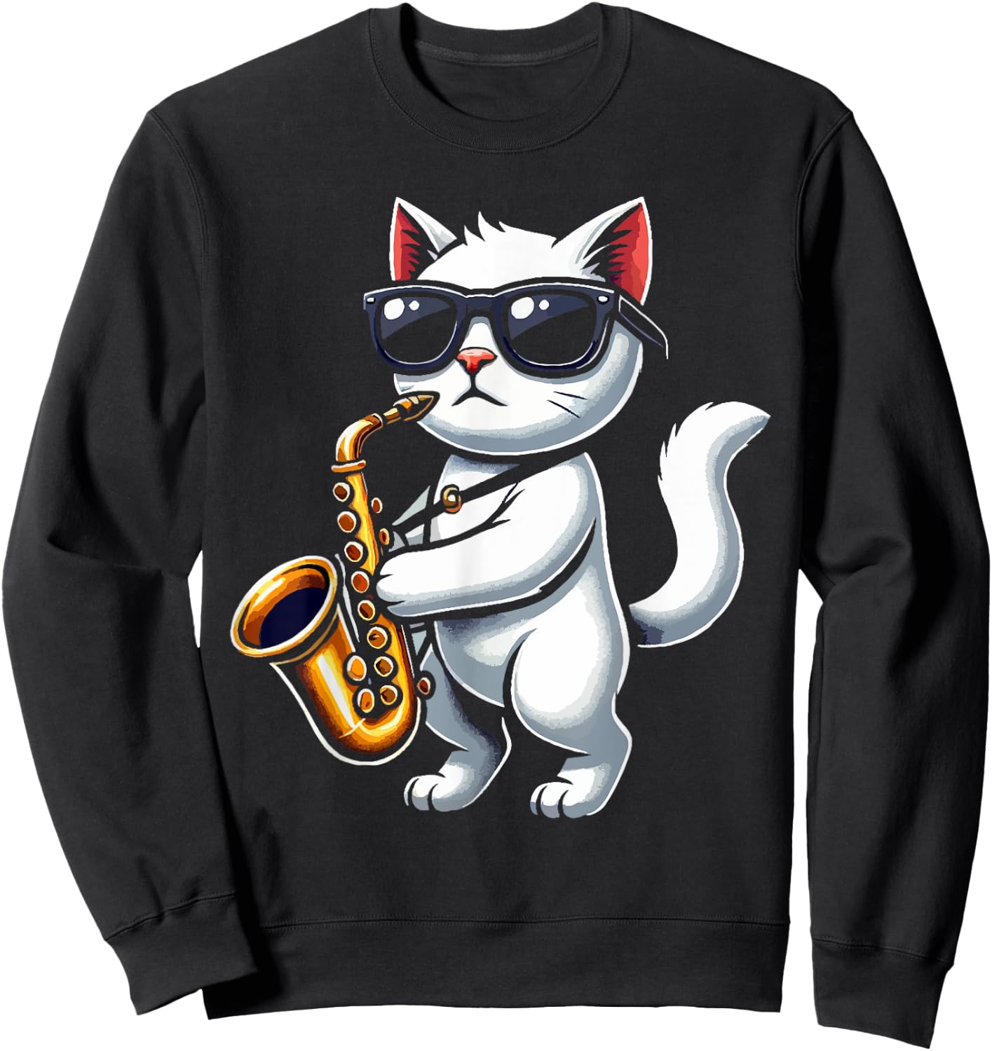 Funny Cat Wearing Sunglasses Playing Saxophone Sweatshirt - Sweatshirt | Black