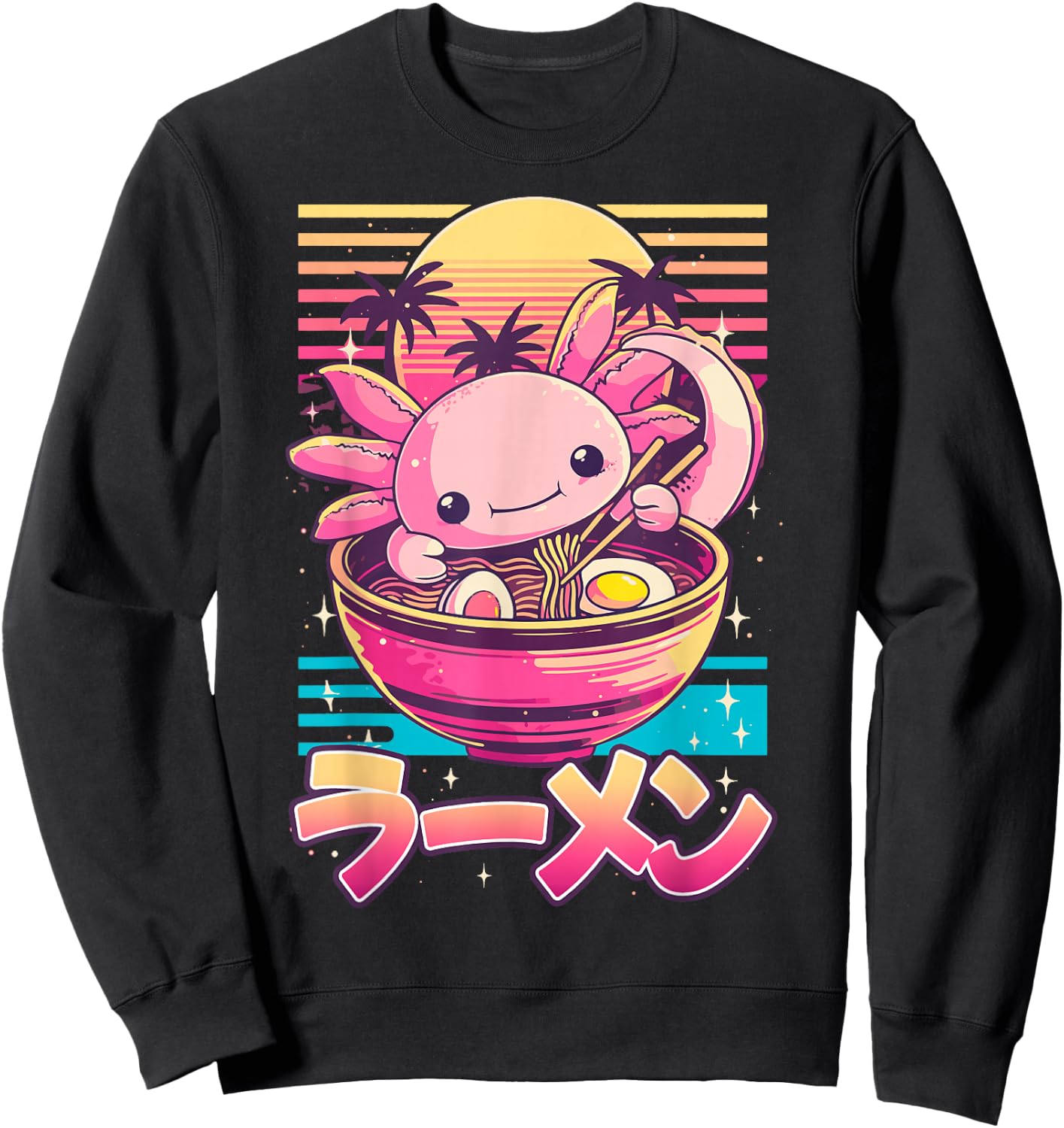 Adults Anime Retro Kawaii Axolotl Ramen Sweatshirt - Sweatshirt | Black