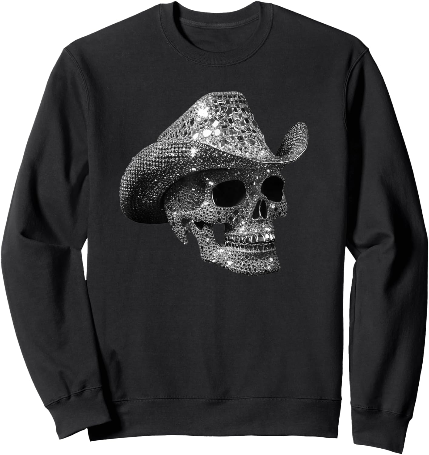 Diamond Skull with Cowboy Hat , black Sweatshirt - Sweatshirt | Black