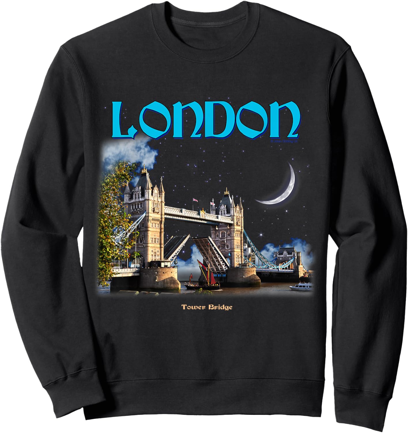 London Calling Tower Bridge Moonlight British City Souvenir Sweatshirt - Sweatshirt | Black