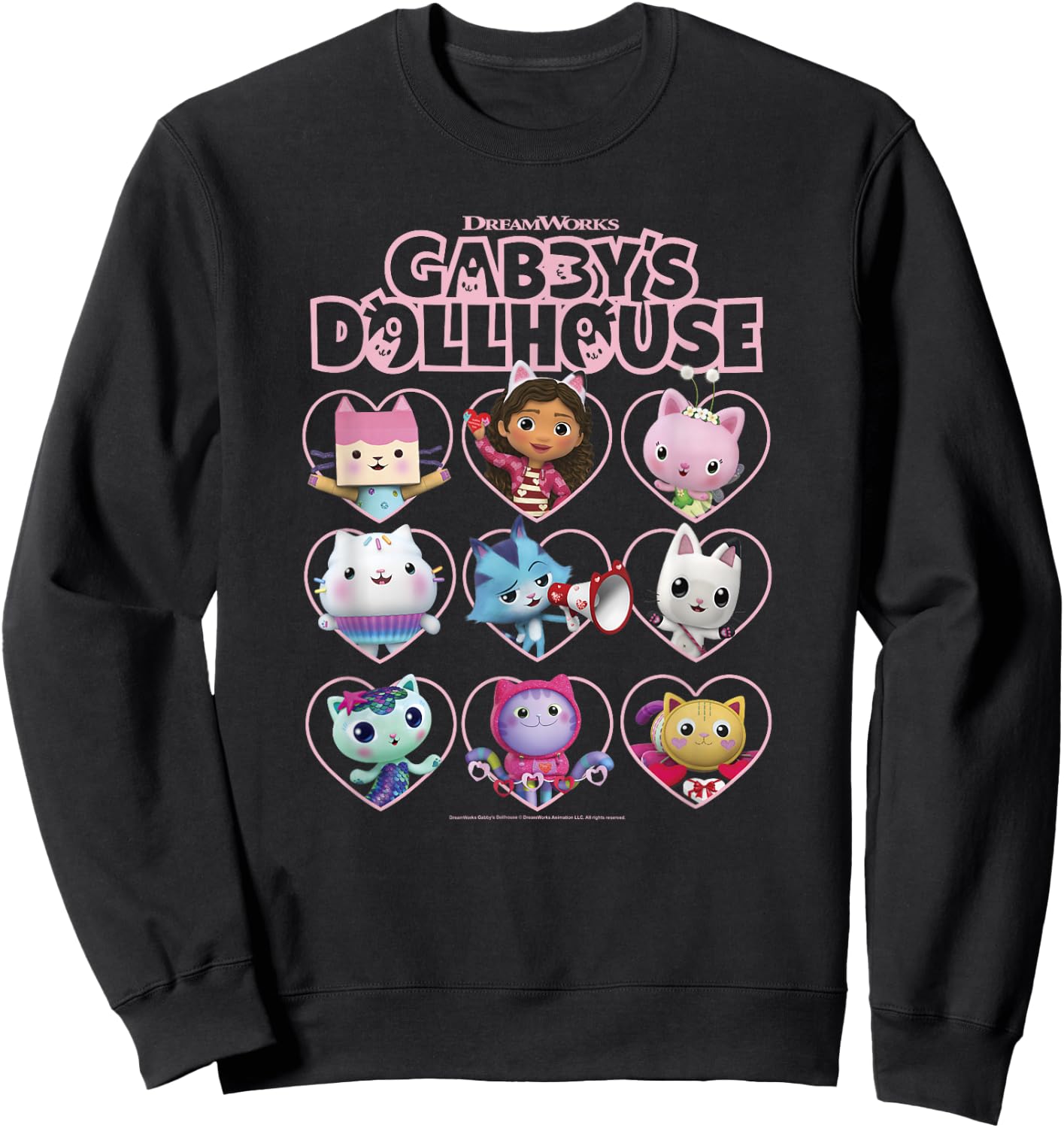Children's DreamWorks Gabby's Dollhouse Valentine's Day Group Shot , black Sweatshirt - Sweatshirt | Black