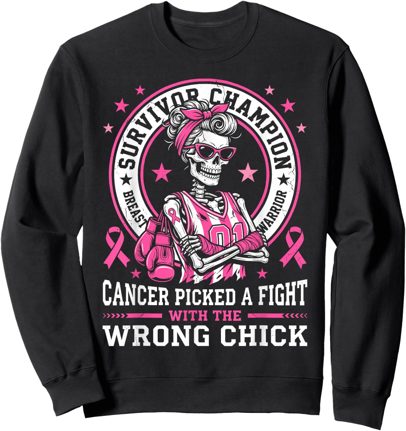 Cancer Picked A Fight with The Wrong Chick Breast Cancer Gag Sweatshirt - Sweatshirt | Black