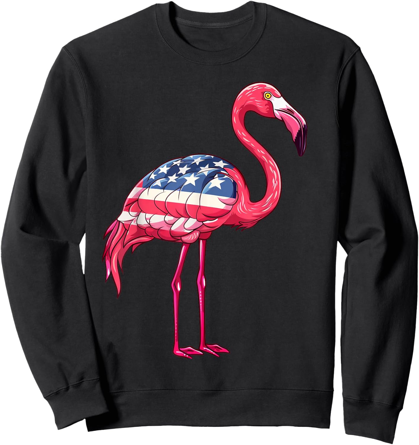Flamingos American Flag 4th of July Flamingos Gifts Women Sweatshirt - Sweatshirt | Black