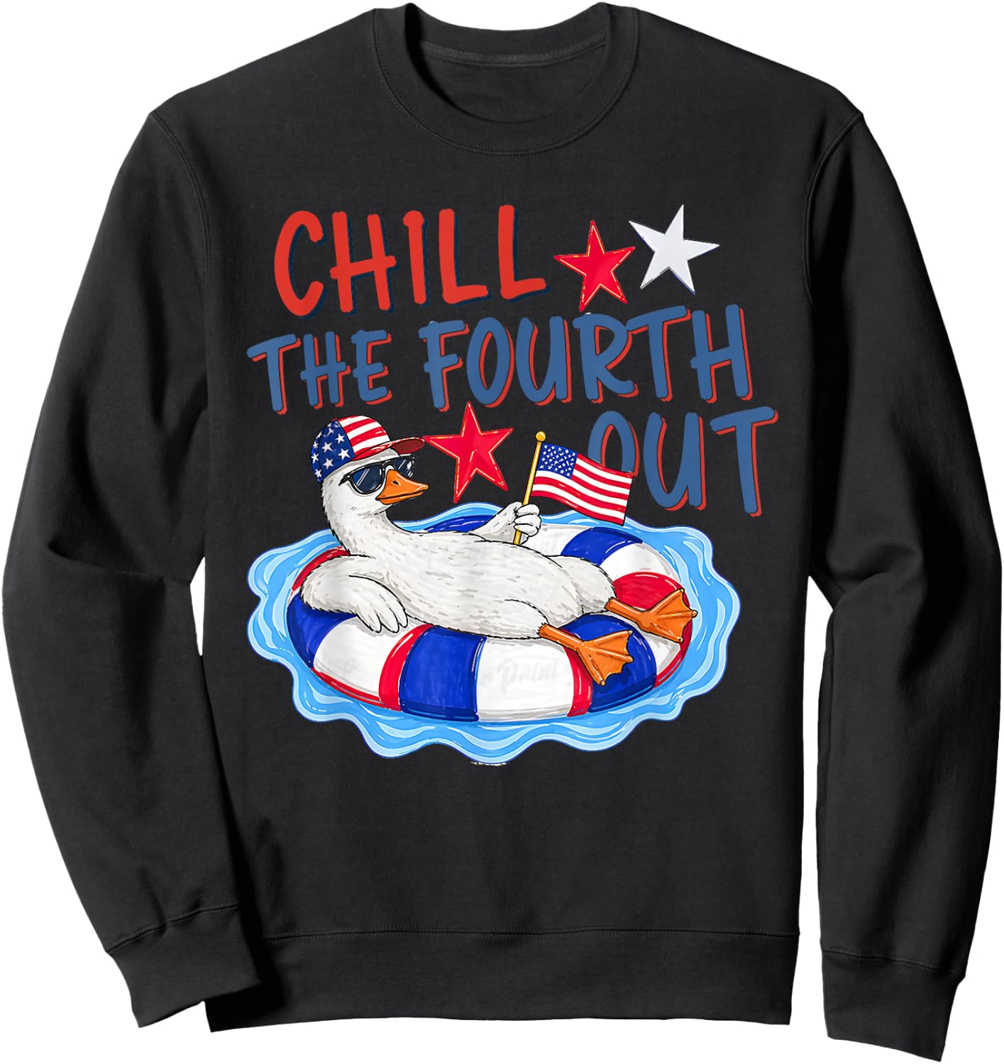 Striped Chill the Fourth Out American Flag Goose 4Th of July Sweatshirt - Sweatshirt | Black