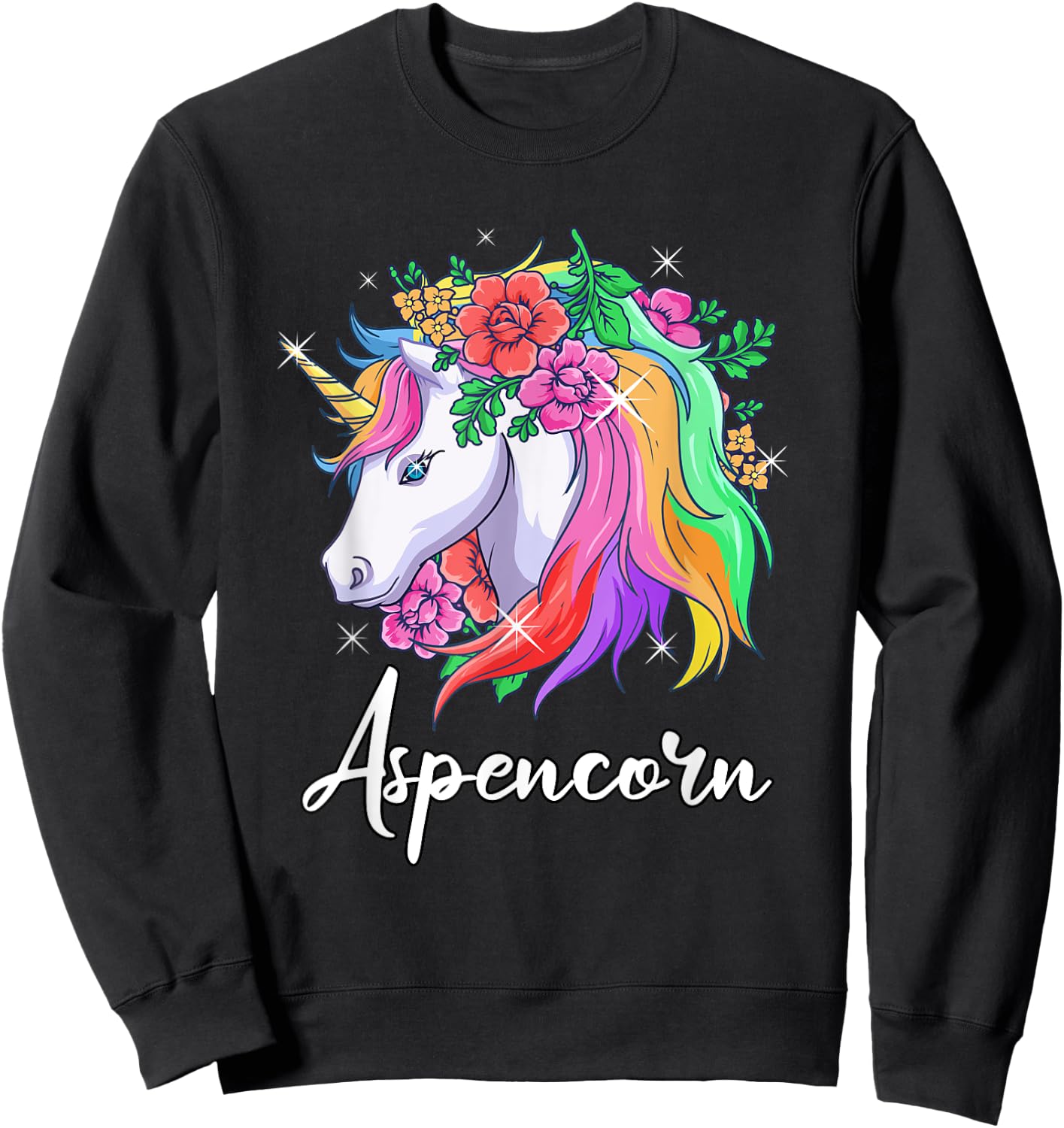 Cute Aspencorn Personalized Name Unicorn Aspen Sweatshirt - Sweatshirt | Black