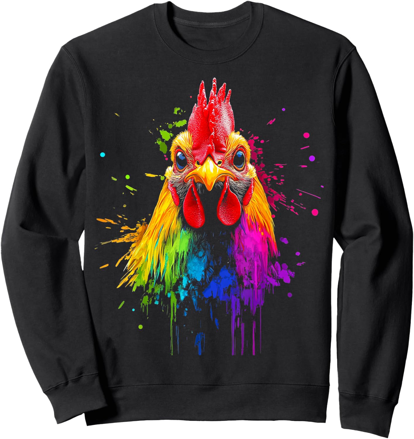 Design With A Rooster On It Rainbow Rooster On A Sweatshirt - Sweatshirt | Black