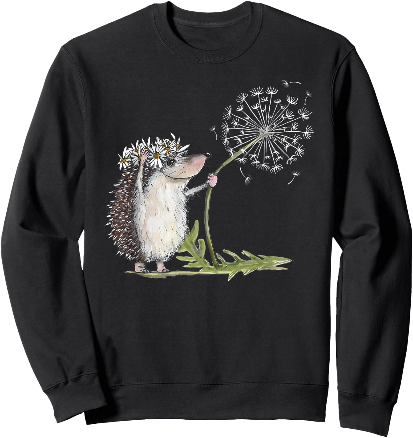 Hedgehog with Dandelion , black Sweatshirt - Sweatshirt | Black