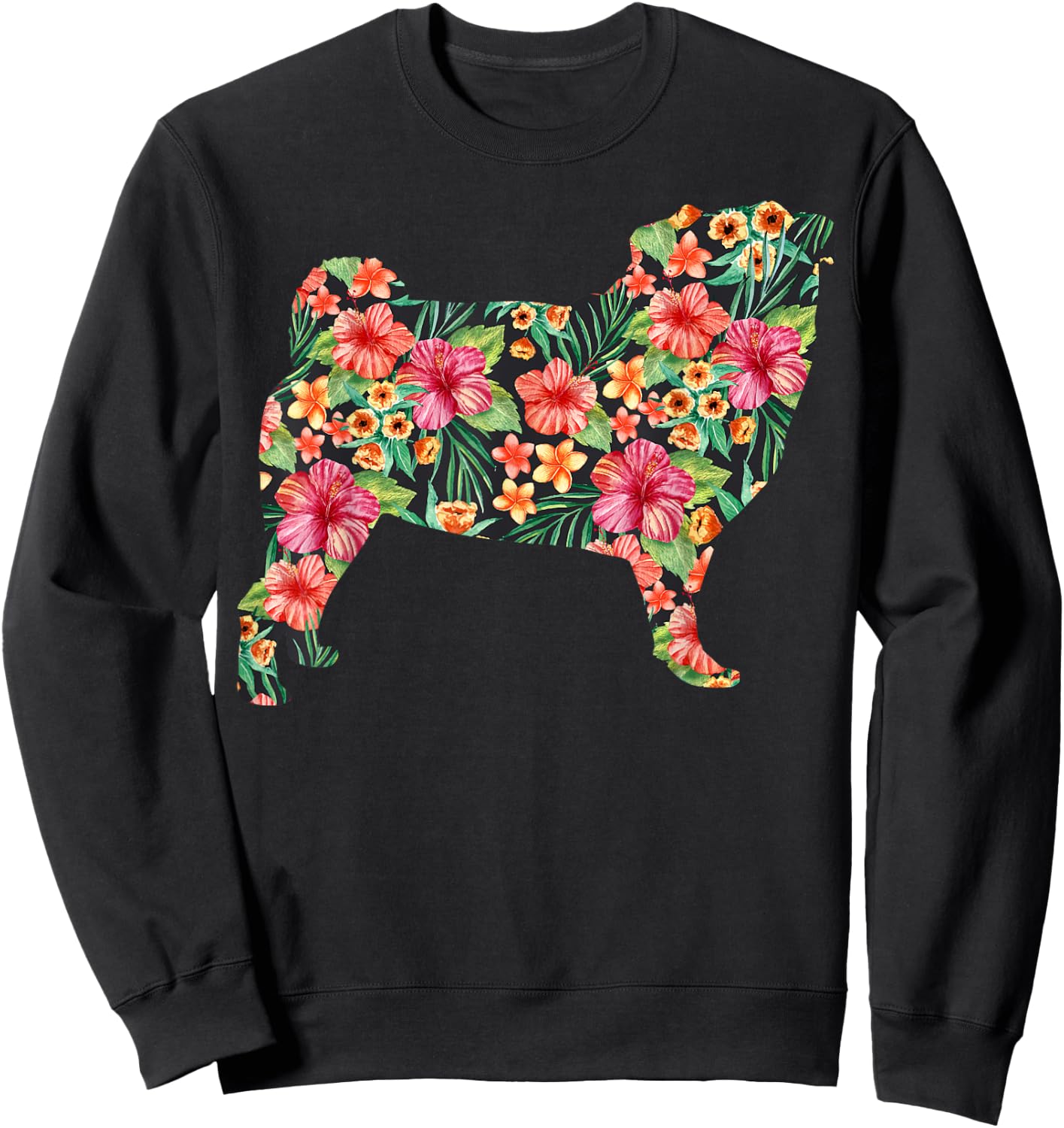Pug Flower Funny Dog Silhouette Floral Gifts Women Men Sweatshirt - Sweatshirt | Black
