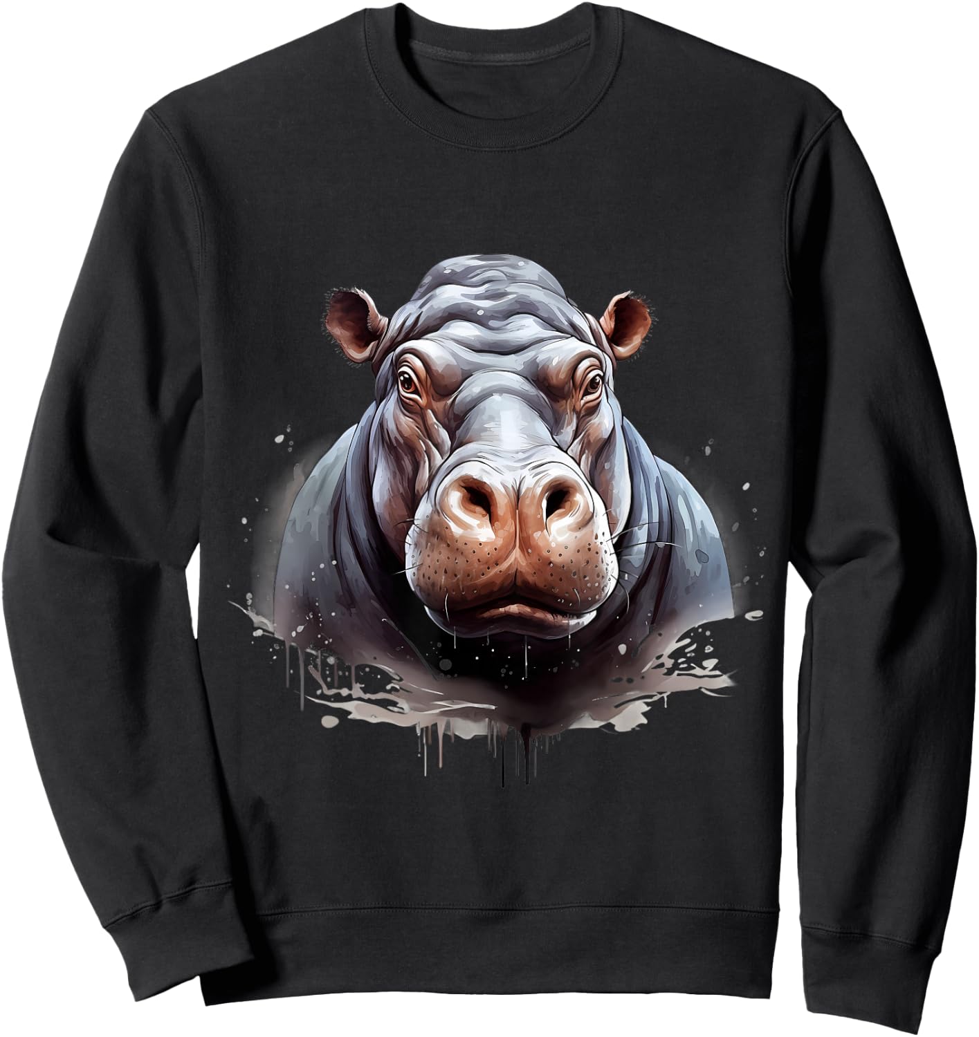 Hippo Portrait Hippopotamus Motif Wildlife Splash Artwork Sweatshirt - Sweatshirt | Black
