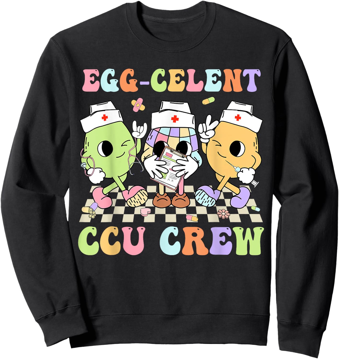 Egg-Celent CCU Crew Eggs Nurse Nursing Easter Day Men Women Sweatshirt - Sweatshirt | Black