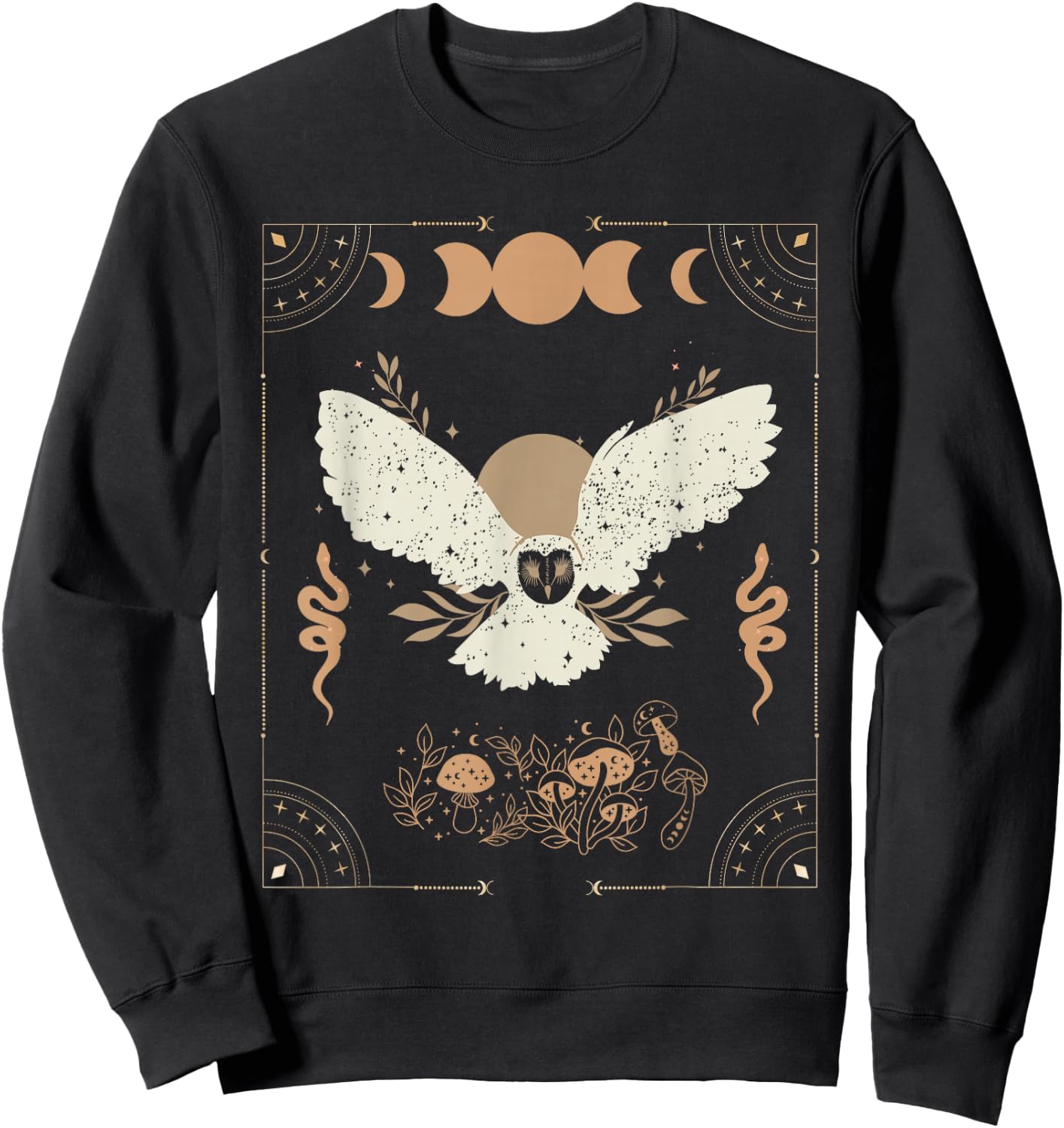 Dark Academia Aesthetic Celestial Boho Tarot Witchy Owl Sweatshirt - Sweatshirt | Black