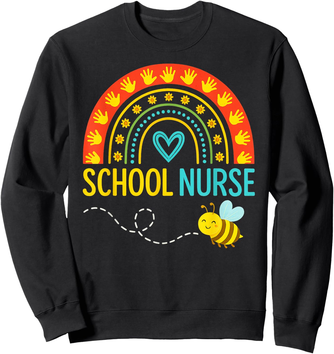 School Nurse Bee Rainbow Handprint Art Sweatshirt - Sweatshirt | Black