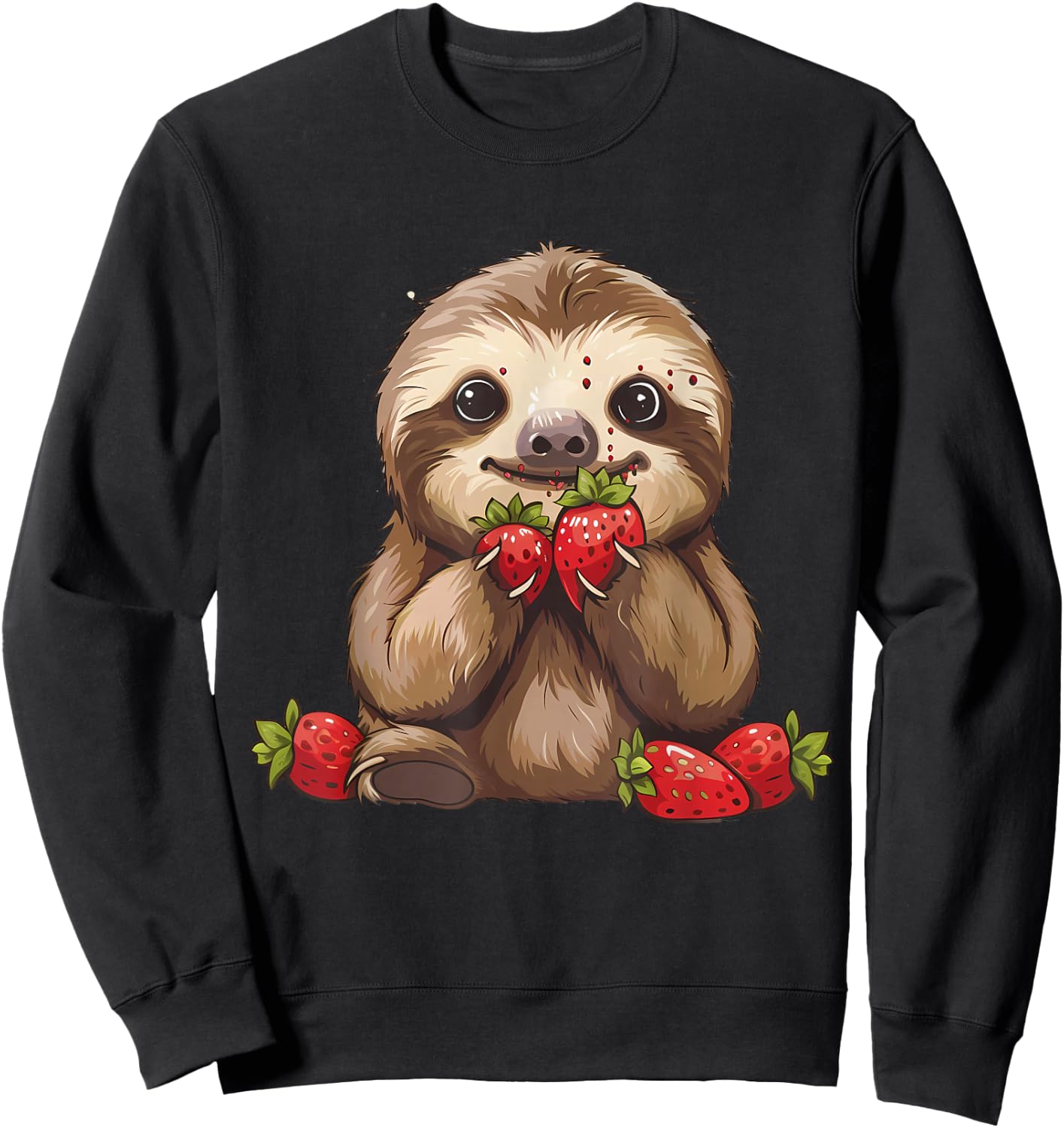 Strawberry Sloth Drawing Artwork Strawberries Cute Sloth Sweatshirt - Sweatshirt | Black