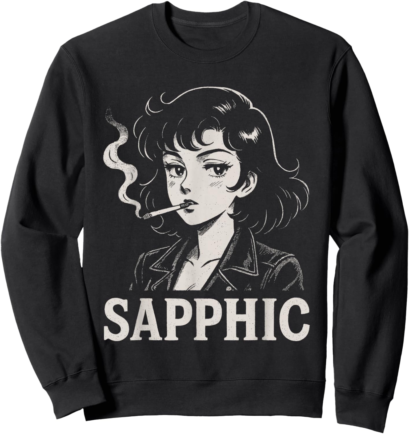 Sapphic Retro Anime Lesbian Aesthetic Funny Sweatshirt - Sweatshirt | Black