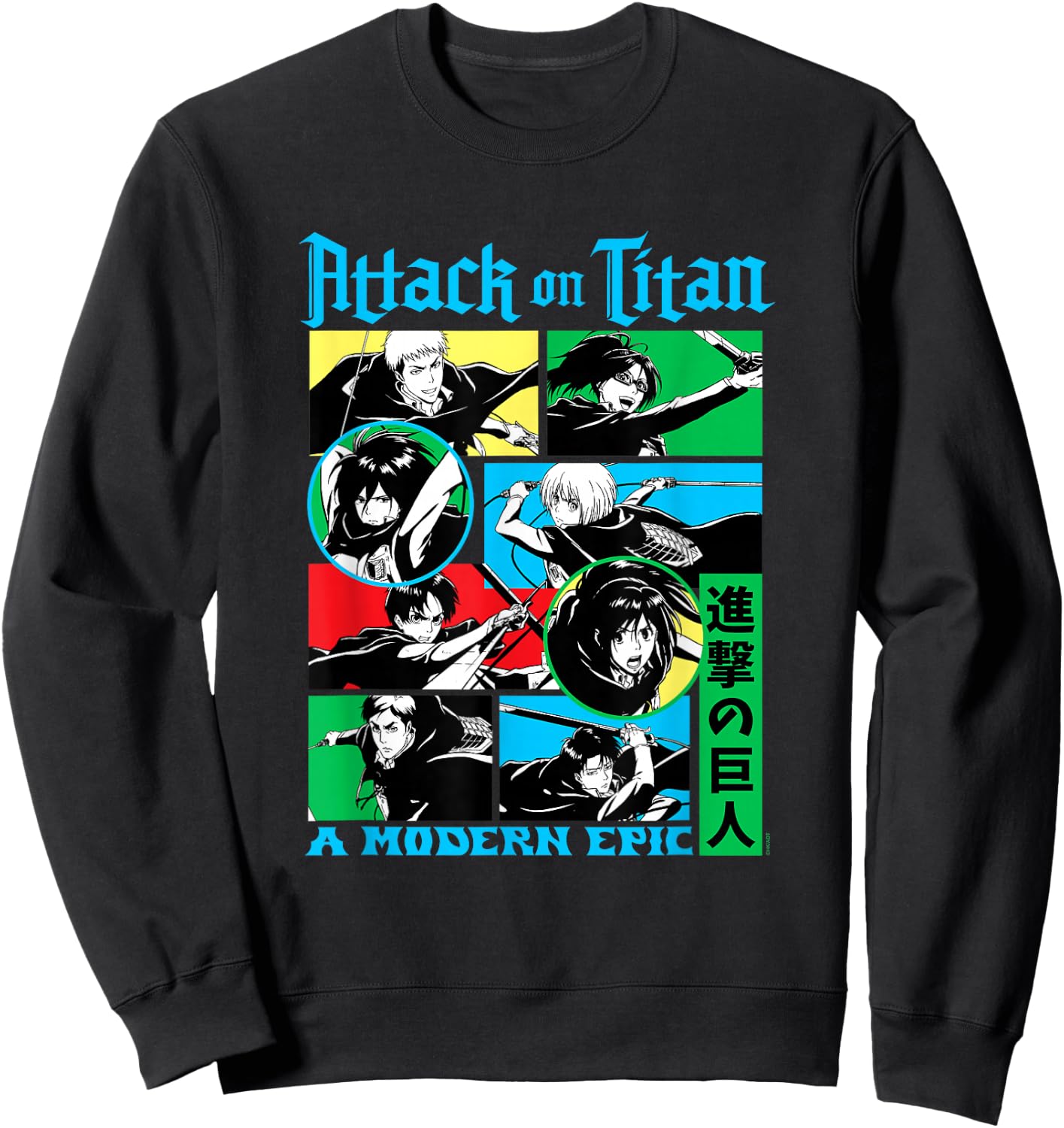 Attack on Titan Character Frame Collage Colorful AOT Anime Sweatshirt - Sweatshirt | Black