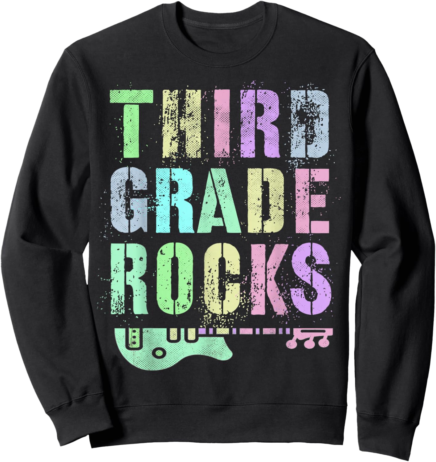 Retro THIRD GRADE ROCKS Student Rockstar Teacher 3rd Grader Sweatshirt - Sweatshirt | Black