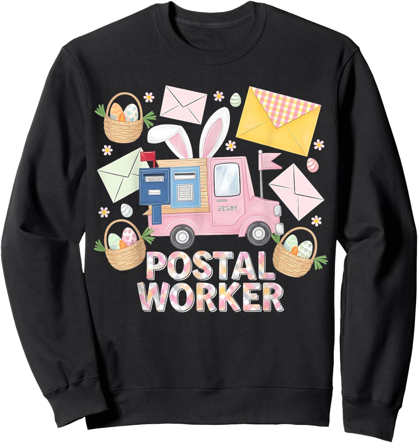 Easter Mail Carrier Bunny Postal Worker Cute Post Office Sweatshirt - Sweatshirt | Black