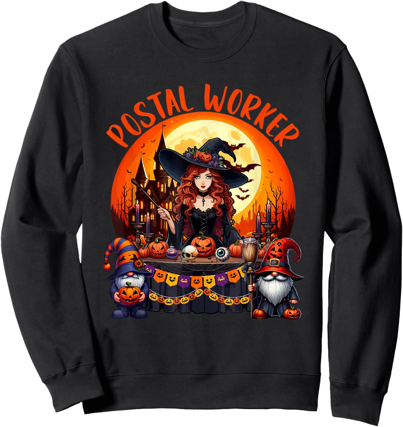 Postal Worker Job Costume Witch Horror Gnomes Halloween Moon Sweatshirt - Sweatshirt | Black