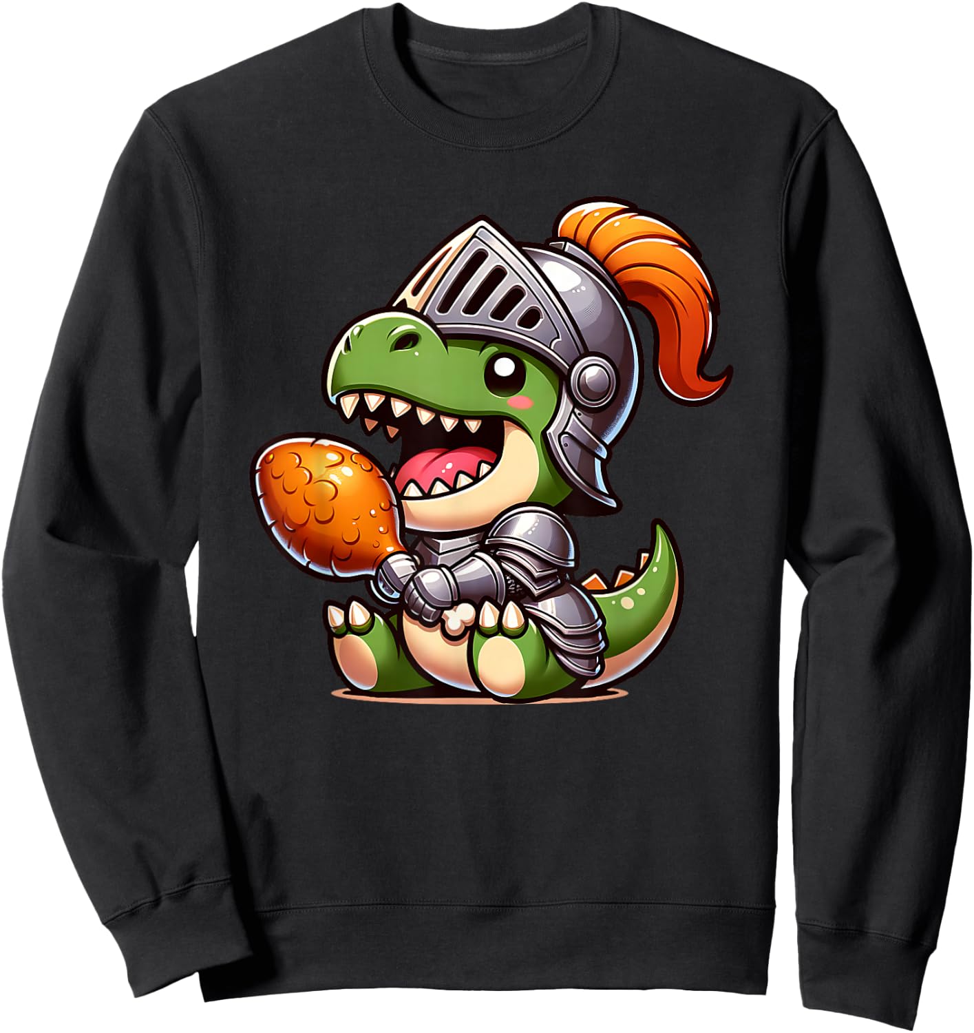 Ren Faire Festival T-Rex Dinosaur Medieval Knight Turkey Leg Sweatshirt - Sweatshirt | Black