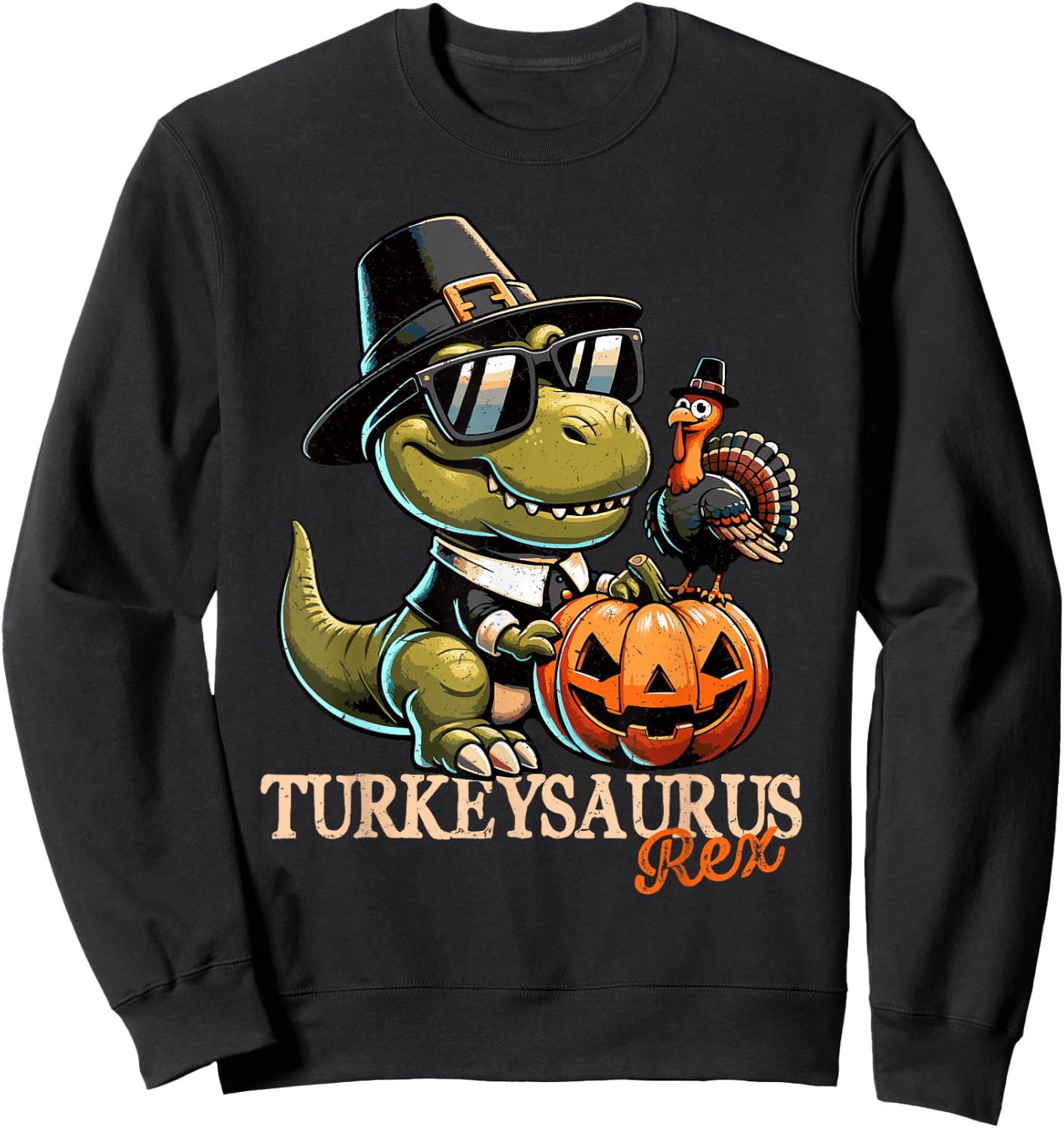 Dinosaur Thanksgiving Outfit Fall Boys Kids Toddler Turkey Sweatshirt - Sweatshirt | Black