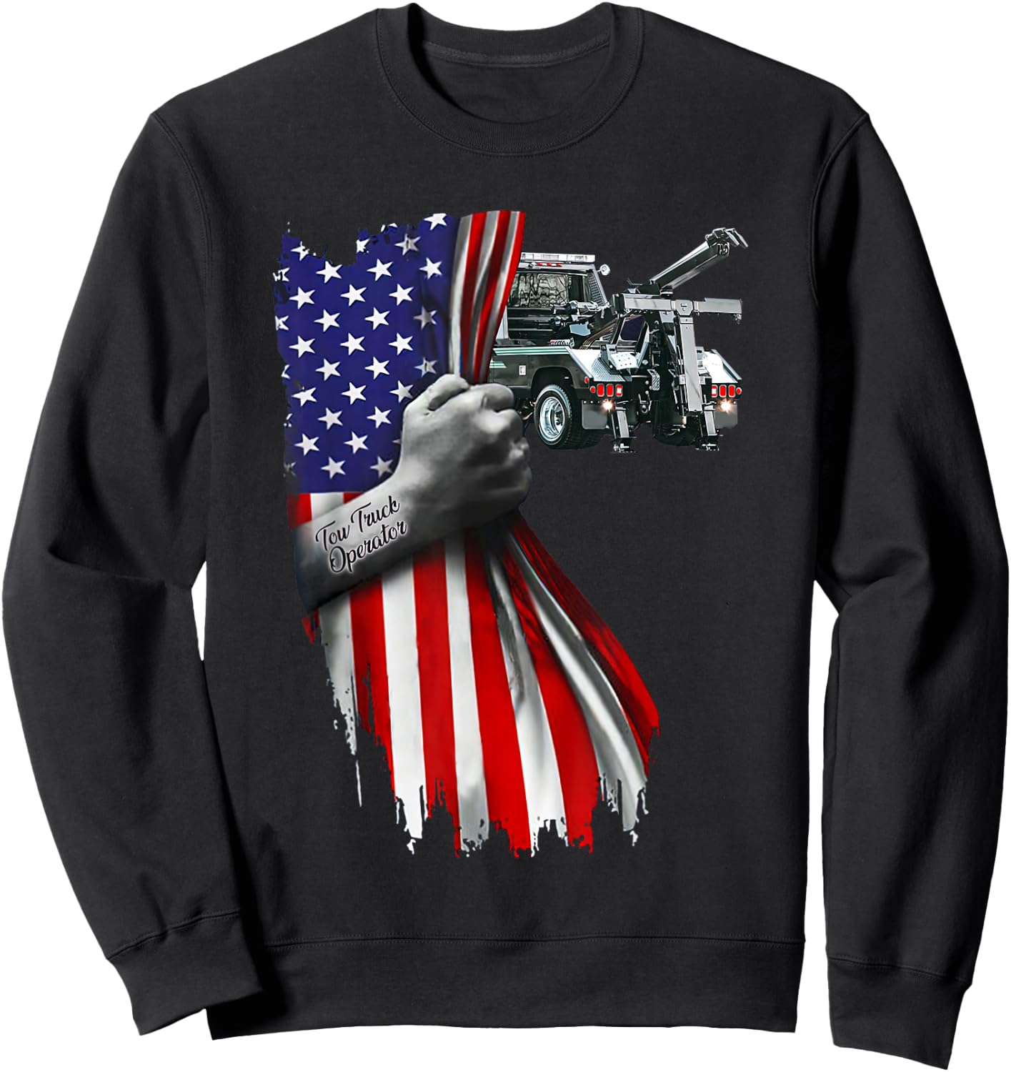 Tow Truck operator work American Flag For Tow Truck Driver Sweatshirt - Sweatshirt | Black