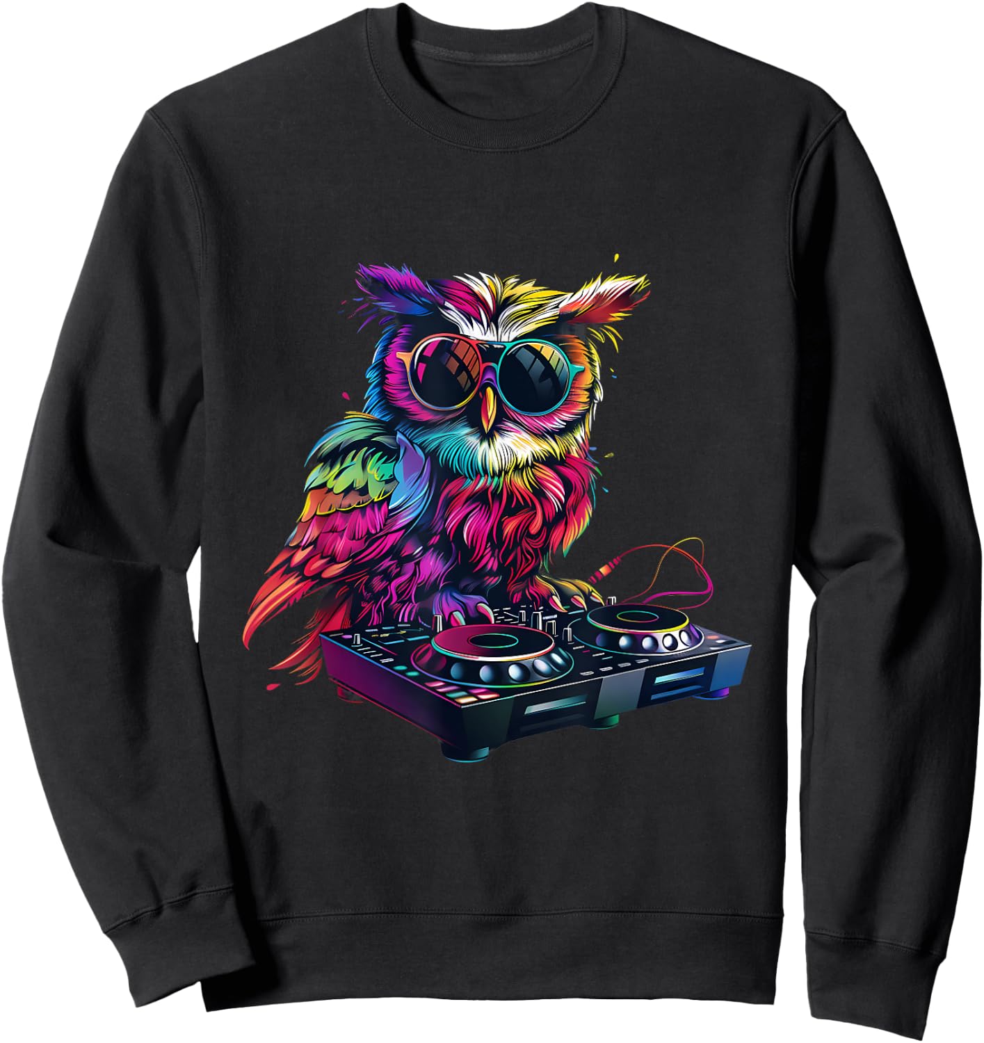 Owl DJ Dance Music Techno Owl Lover House Turntable DJ Owl Sweatshirt - Sweatshirt | Black