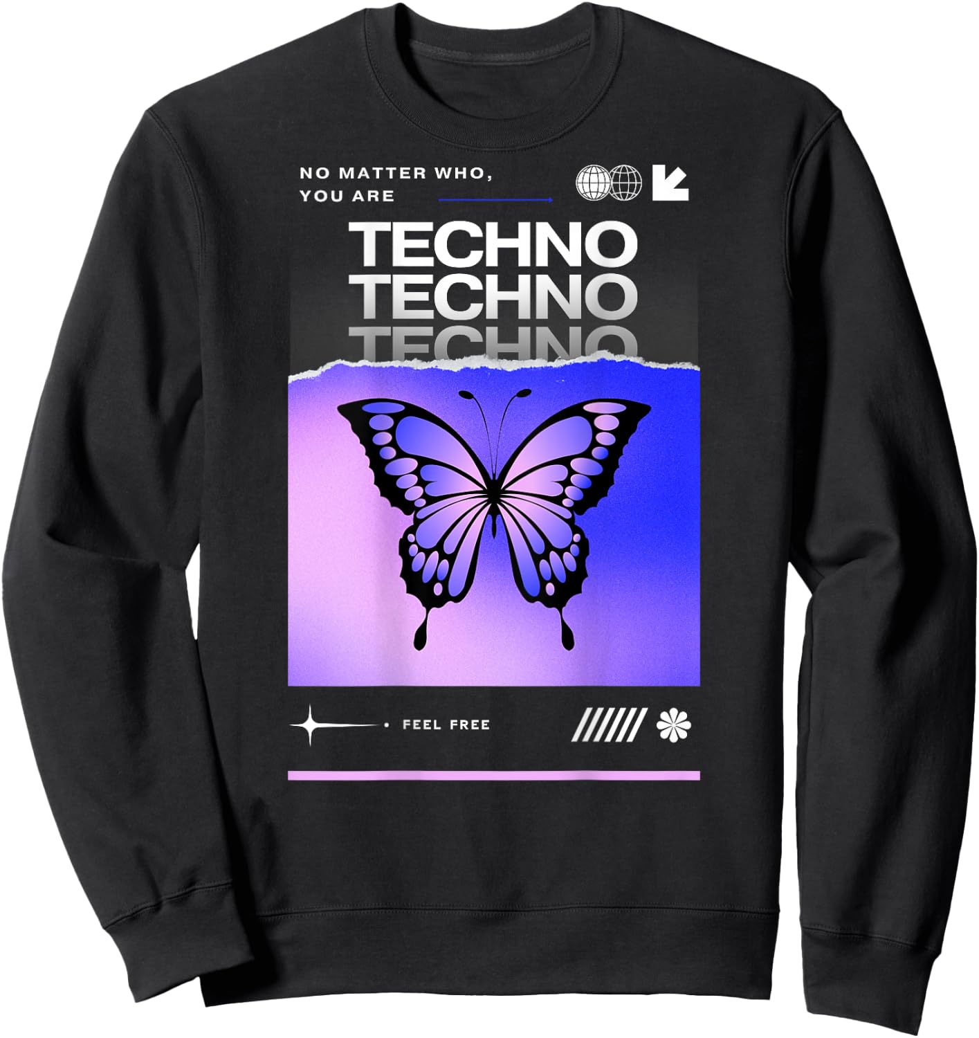 Techno Butterfly Rave Feel Freedom Trance Love Club Sweatshirt - Sweatshirt | Black