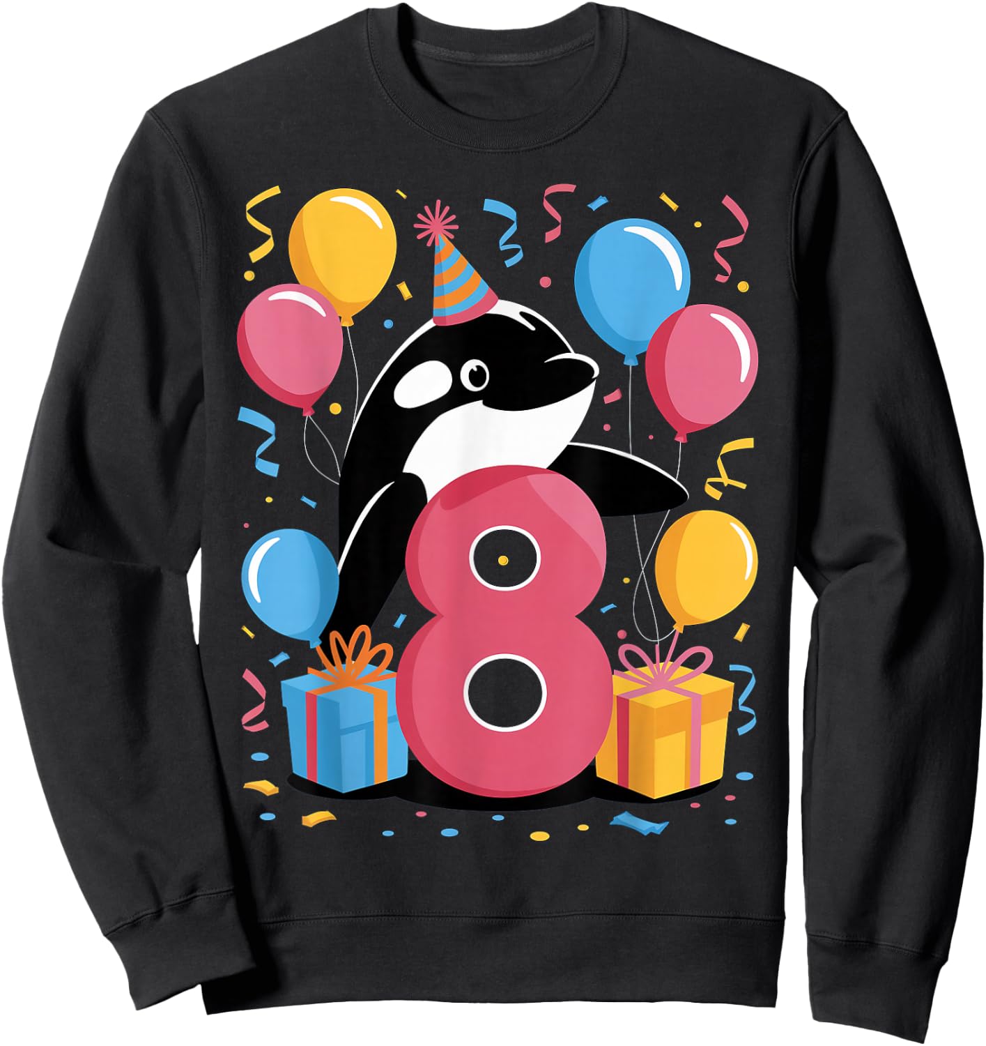 Orca 8th birthday for boy girl 8 years old eighth eight Orca Sweatshirt - Sweatshirt | Black