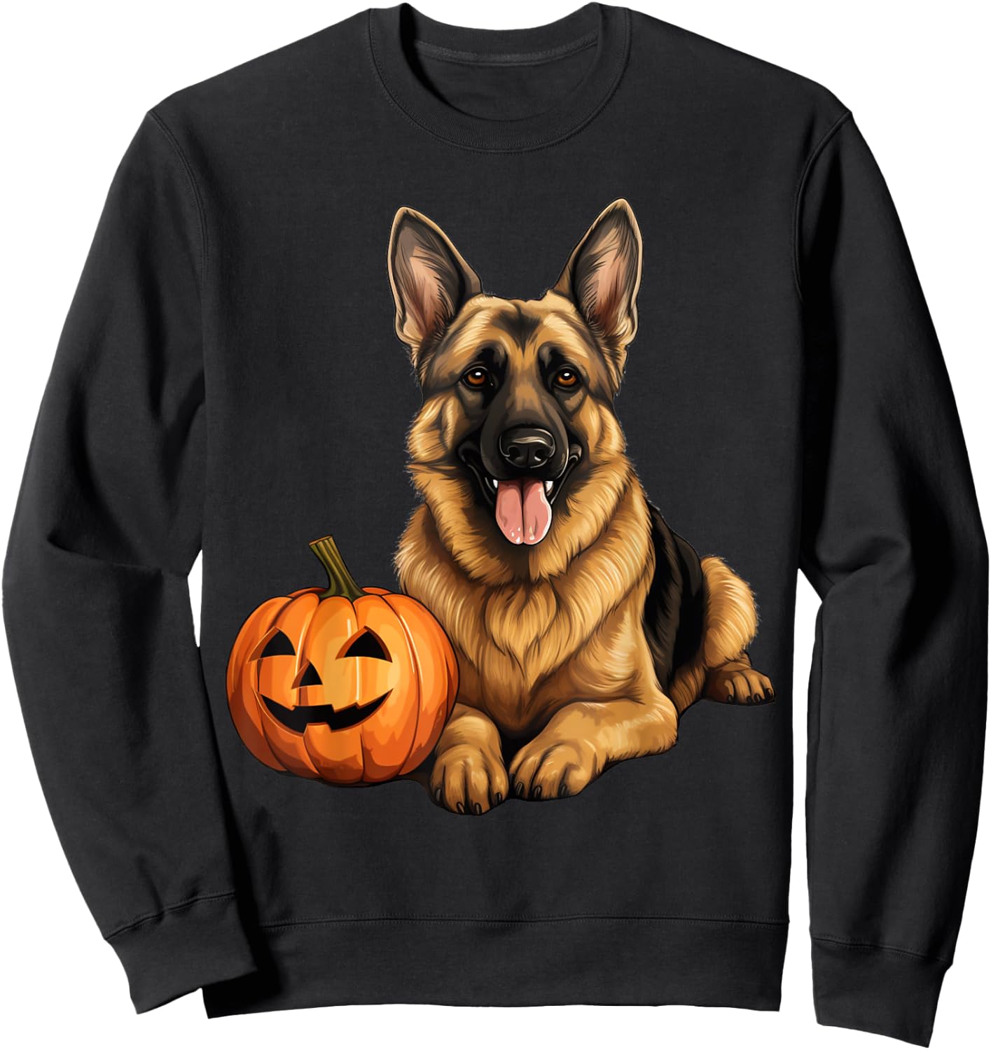 German Shepherd Dog Pumpkin Lazy Halloween Party Costume Sweatshirt - Sweatshirt | Black