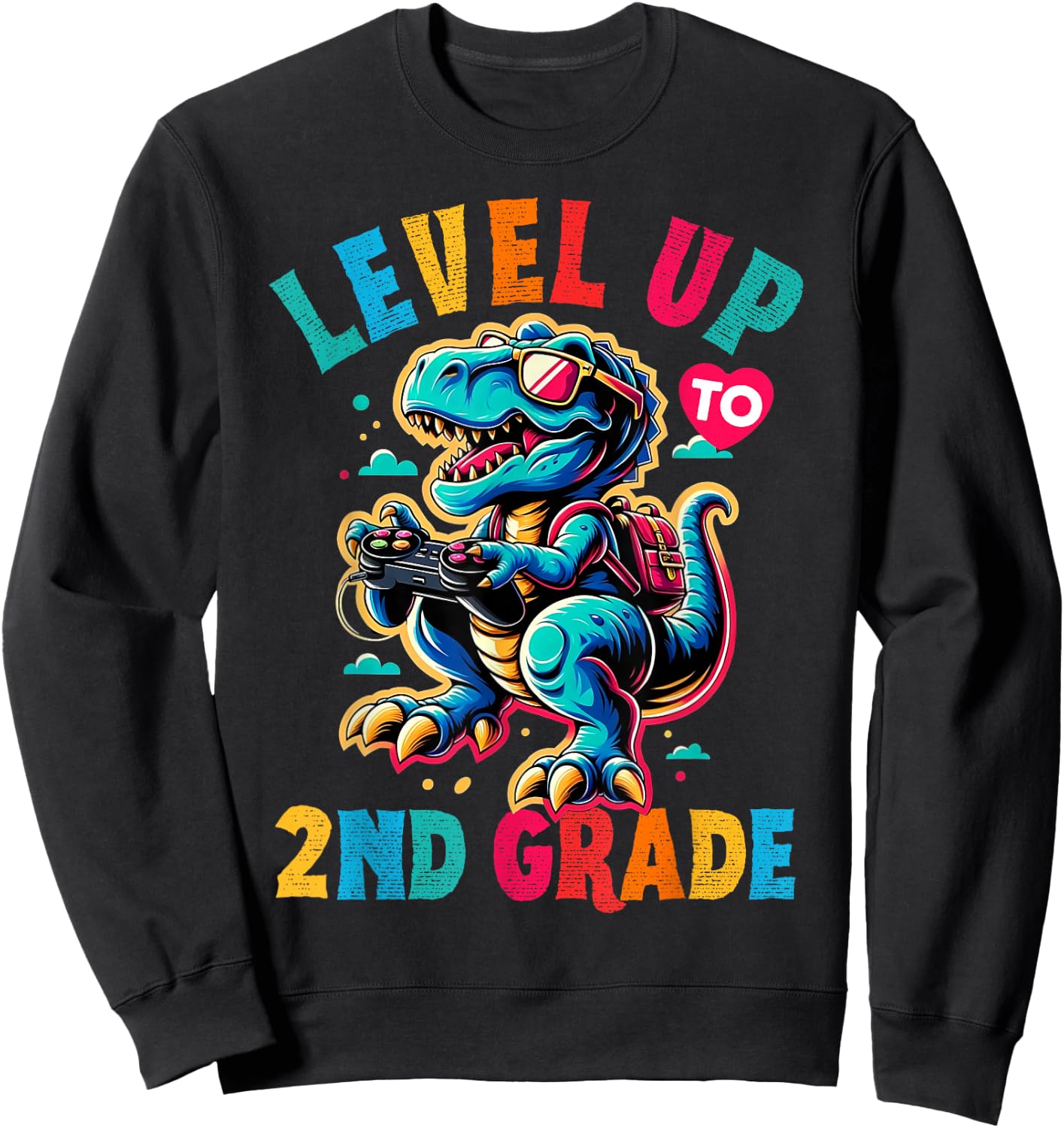 Dinosaur boys back to School 2nd grade Level up video games Sweatshirt - Sweatshirt | Black