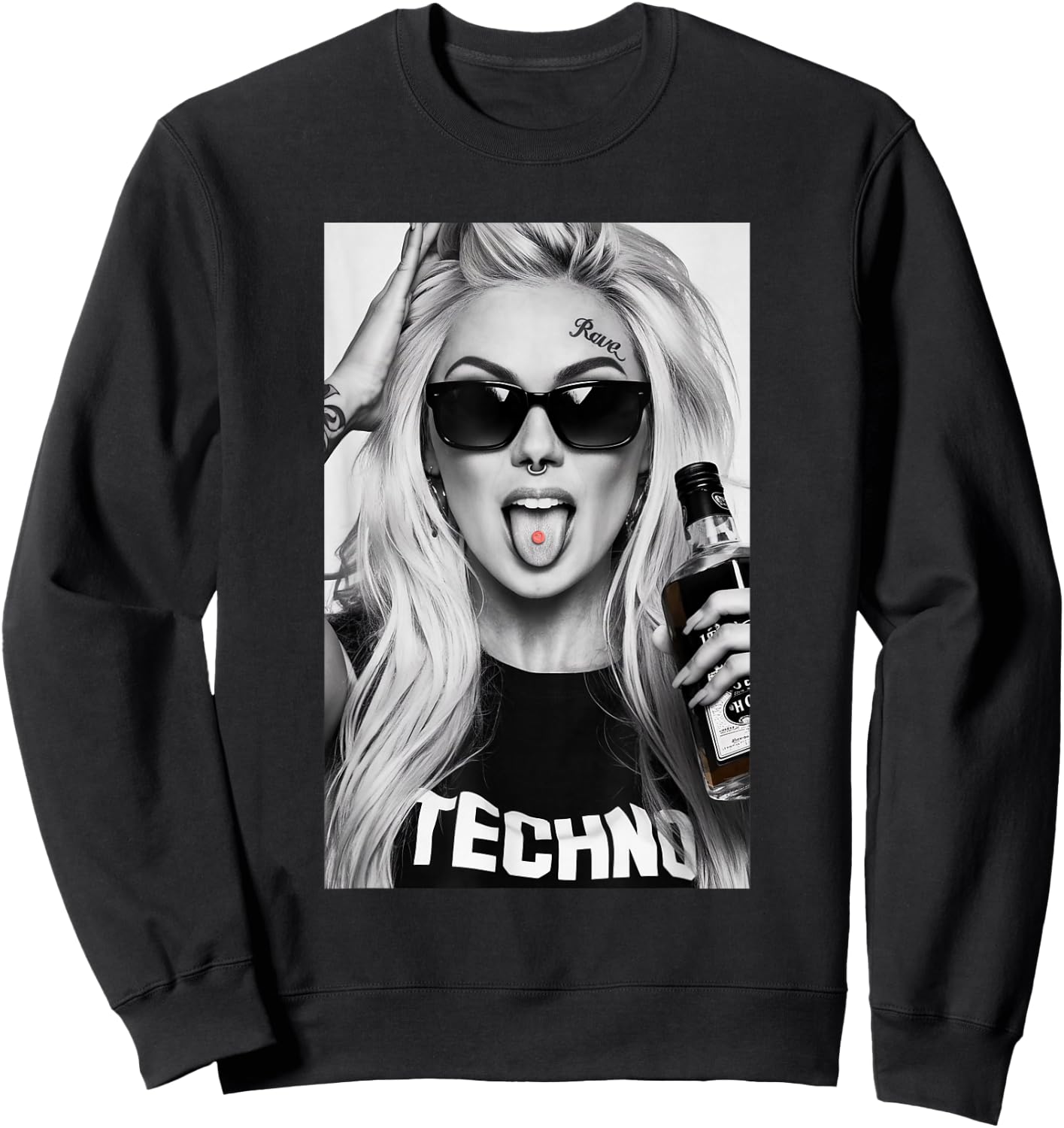 Blonde Techno Girl | Rave, Festival, Techno , black Sweatshirt - Sweatshirt | Black