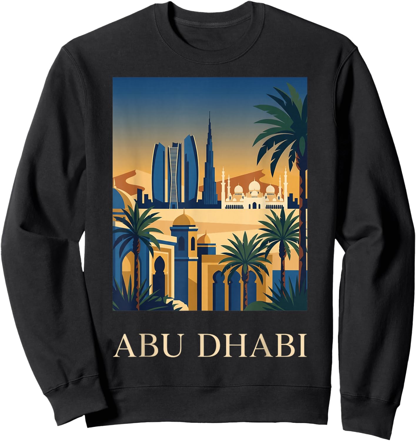 Abu Dhabi Desert Skyline Retro Travel Graphic Sweatshirt - Sweatshirt | Black