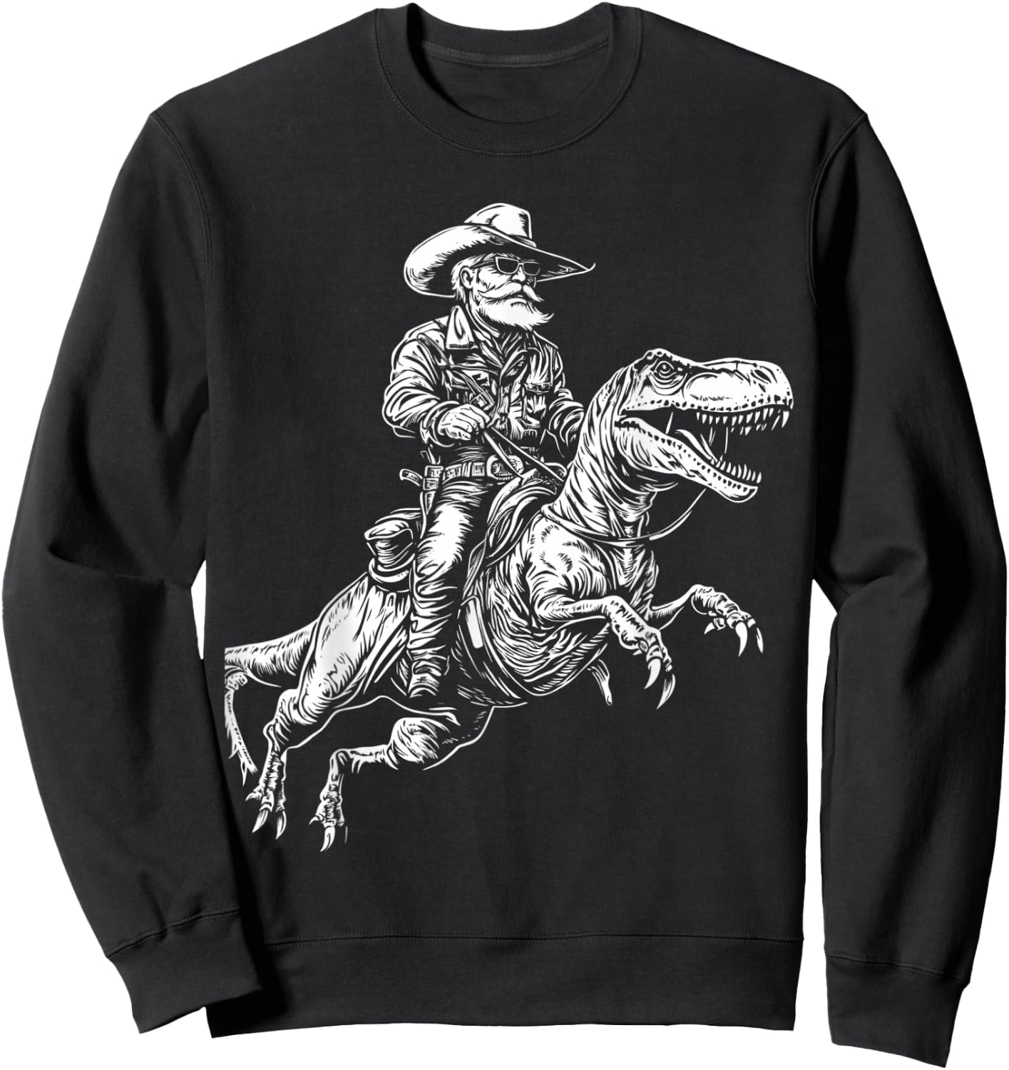Funny Cowboy Riding Dinosaur Graphic Sweatshirt - Sweatshirt | Black