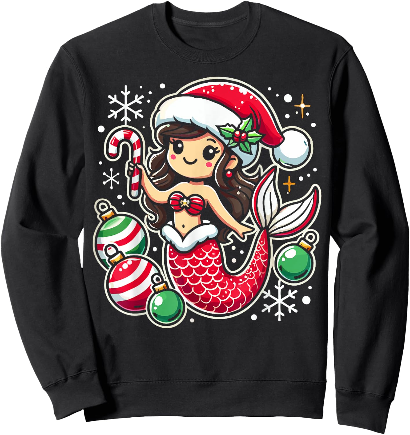 Girls Mermaid Christmas Pajamas Sweatshirt - Sweatshirt | Black