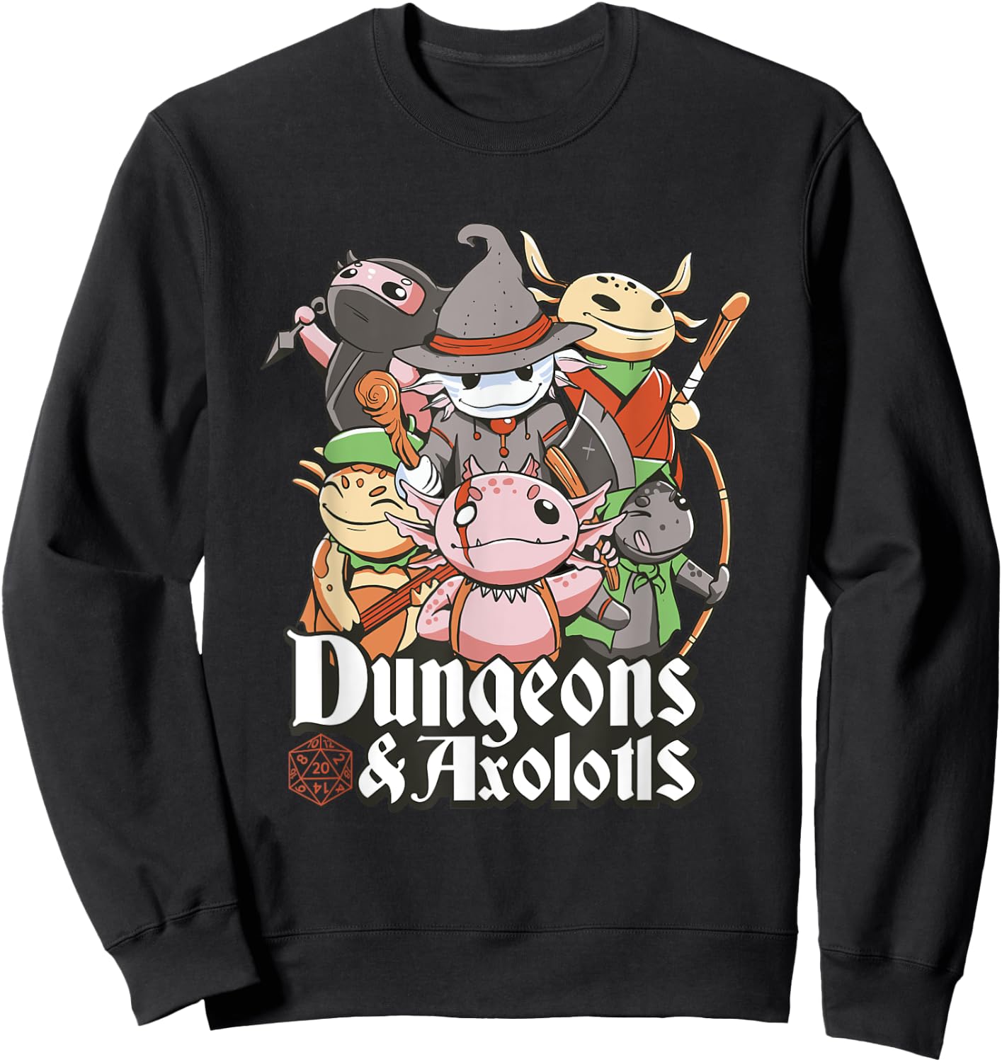 Funny Dungeon Axolotl Wizards And Warriors Medieval D20 Dice Sweatshirt - Sweatshirt | Black