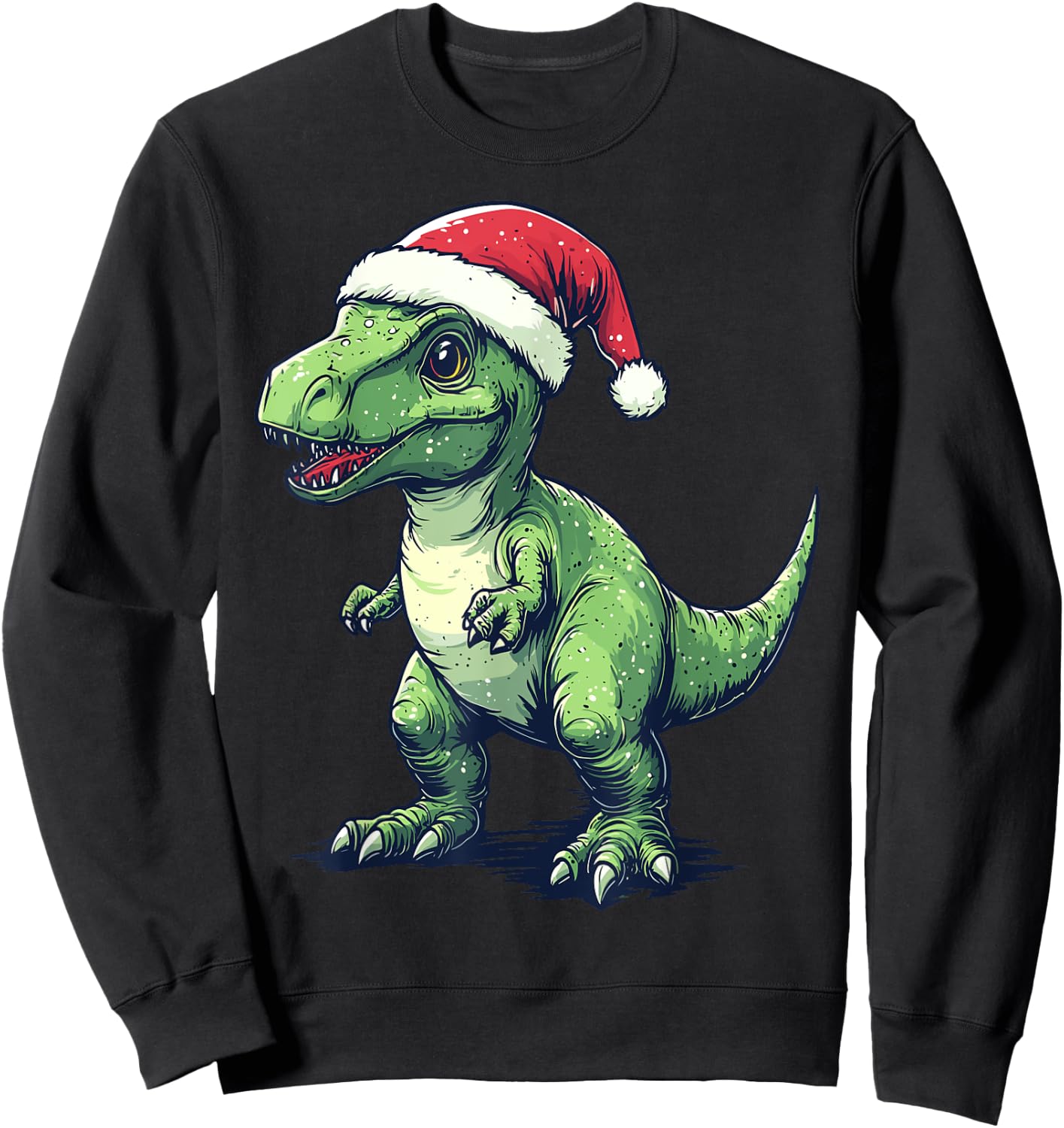 Dinosaur Santa Hat Funny Dinosaur Lovers Christmas Pajama Sweatshirt - Sweatshirt | Black