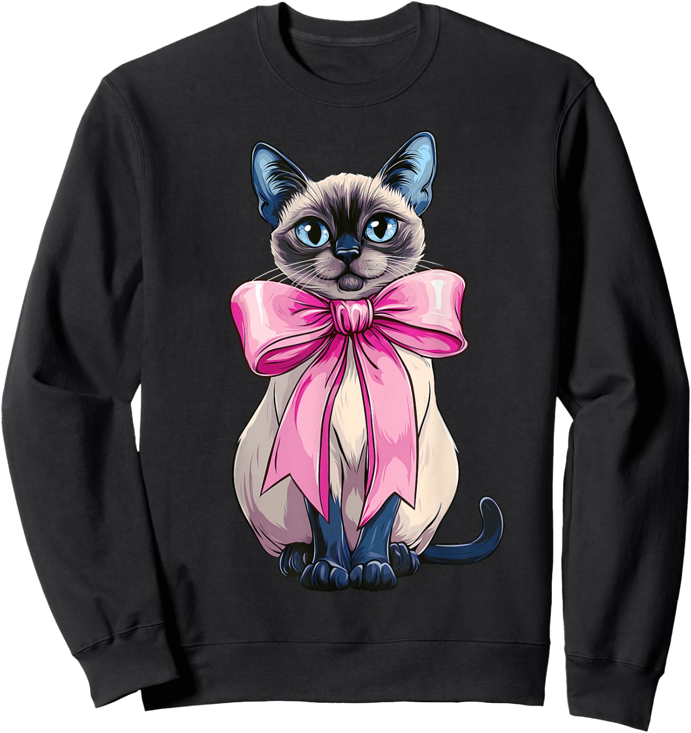 Coquette Bow Siamese Cat Mom Cute Pink Mothers Day Mom Girl Sweatshirt - Sweatshirt | Black