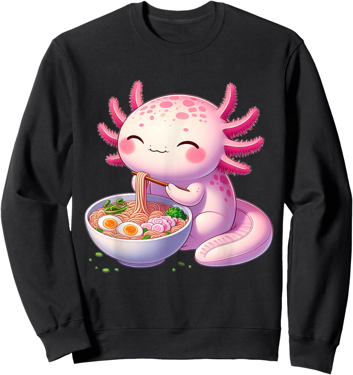 Anime Kawaii Axolotl Food Ramen Noodles Kids Teen Girls Boy , black Sweatshirt - Sweatshirt | Black