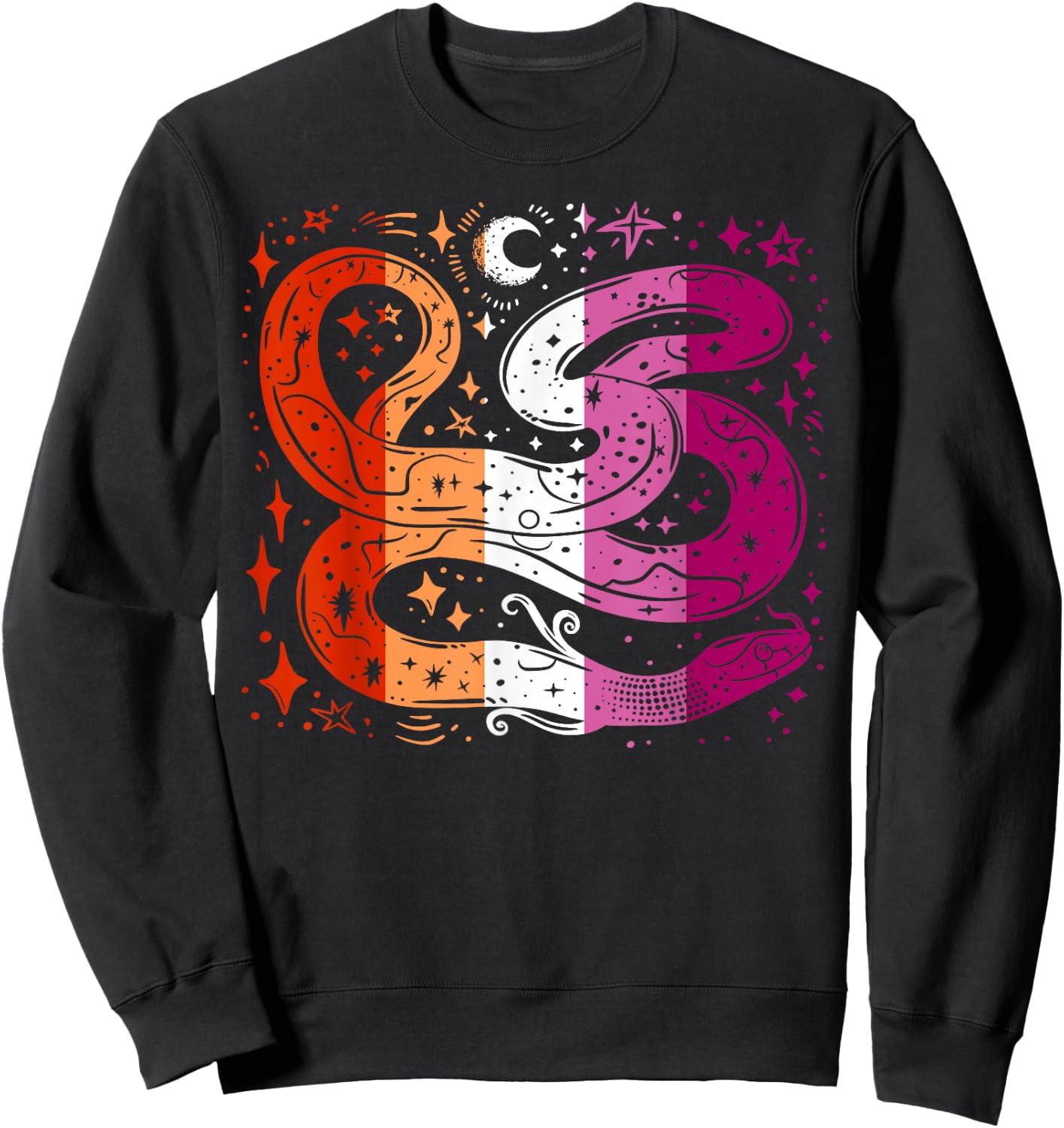 Mystical Snake with Stars and Lesbian Pride Magic Sweatshirt - Sweatshirt | Black