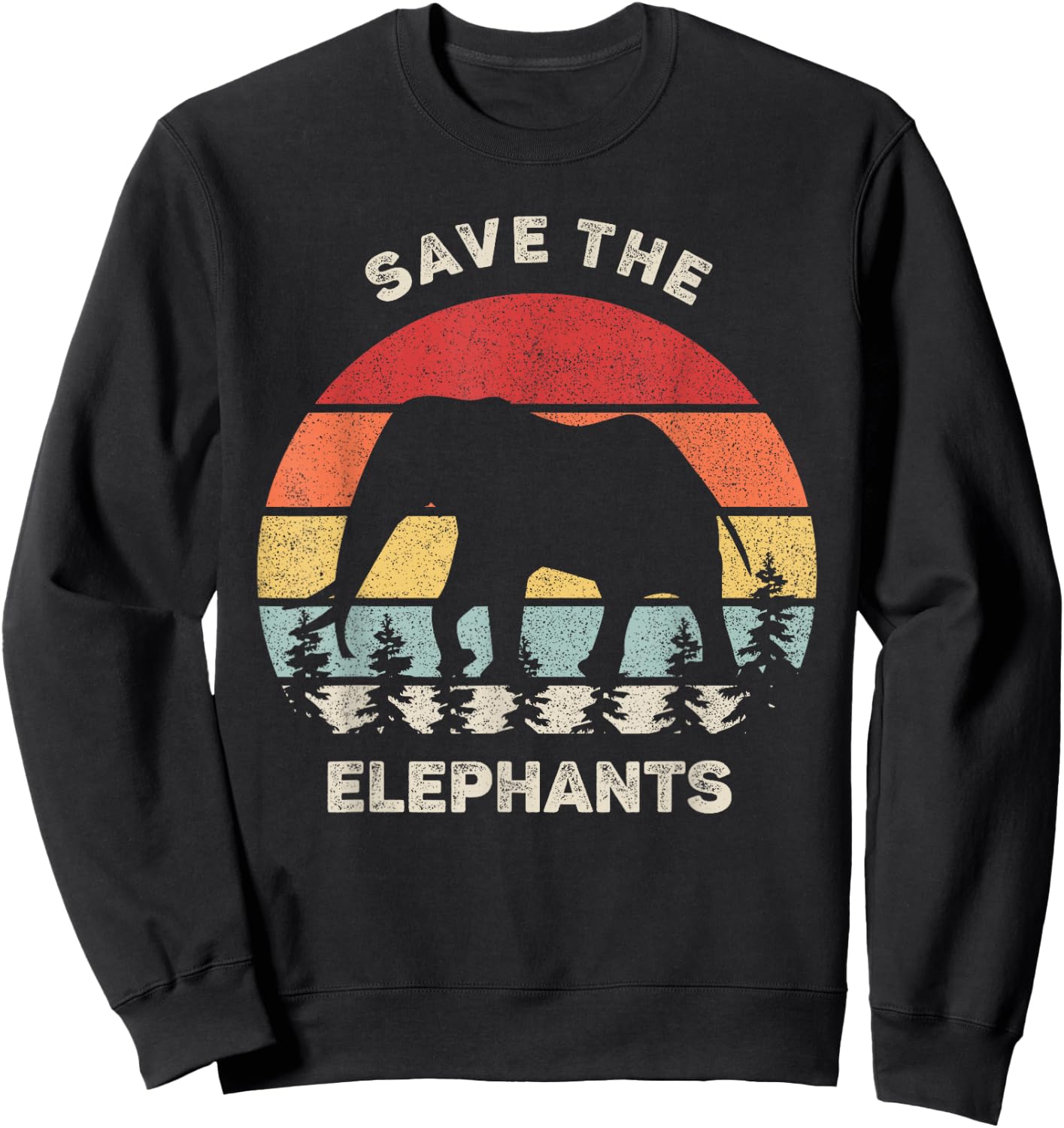Retro Save The Elephants Shirt Animal Lover Vintage Elephant Sweatshirt - Sweatshirt | Black