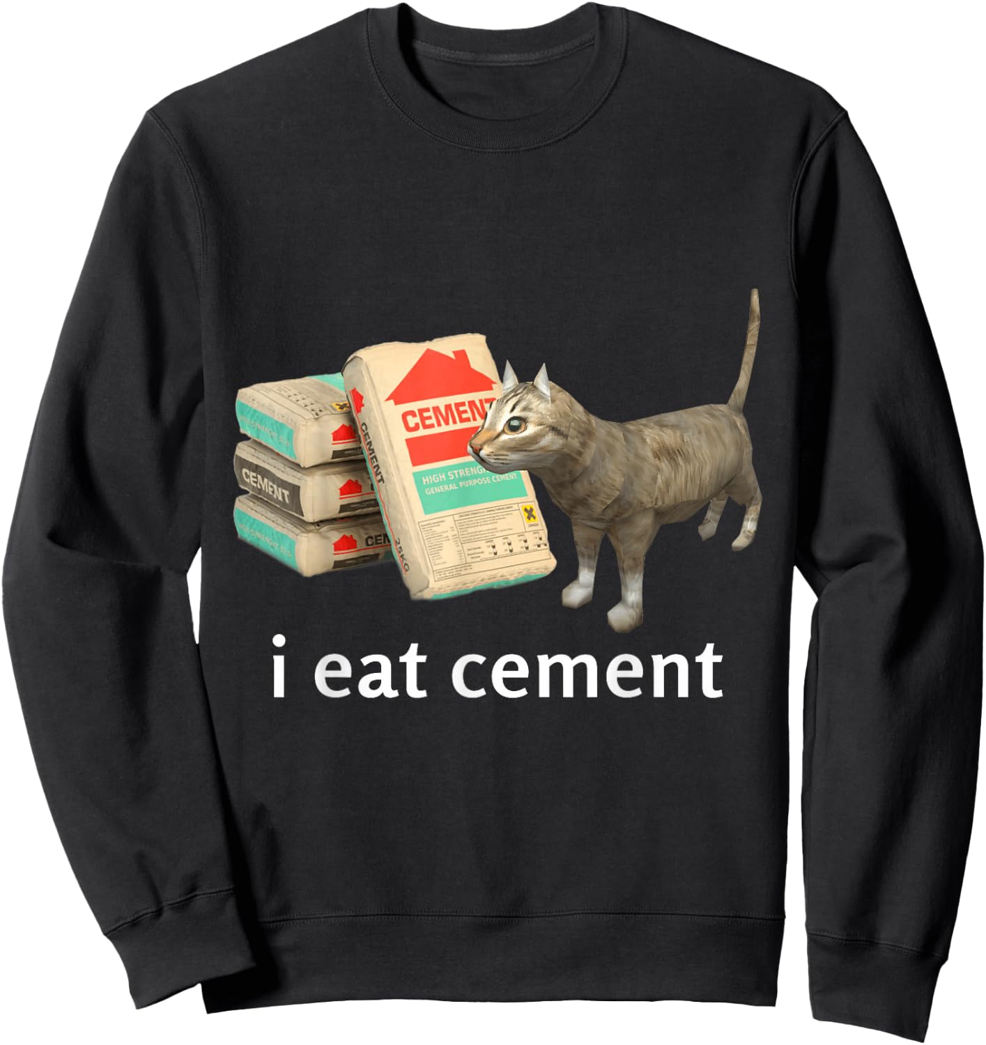 I Eat Cement Cat Shirt Kids Funny Dank Cat Meme Sweatshirt - Sweatshirt | Black