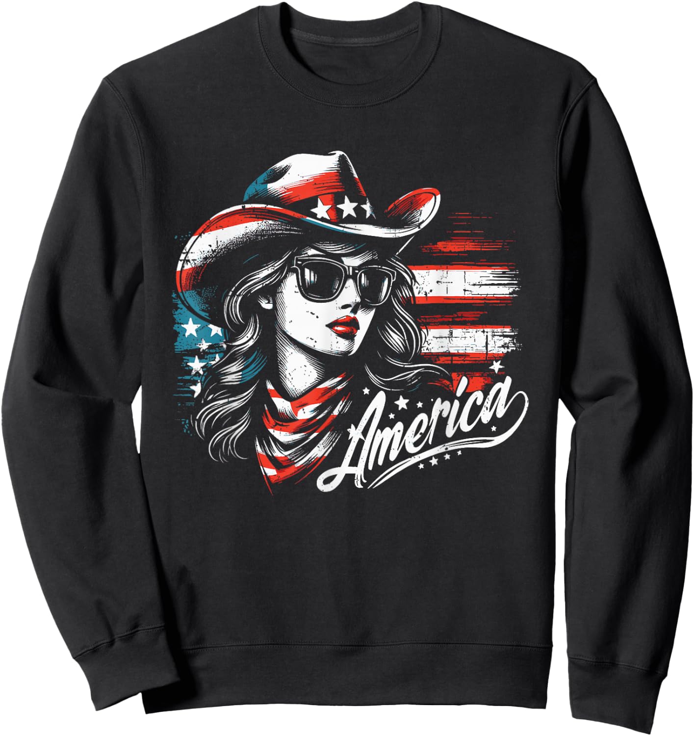 Vintage Cowgirl America Western 4th of July Girls Sweatshirt - Sweatshirt | Black