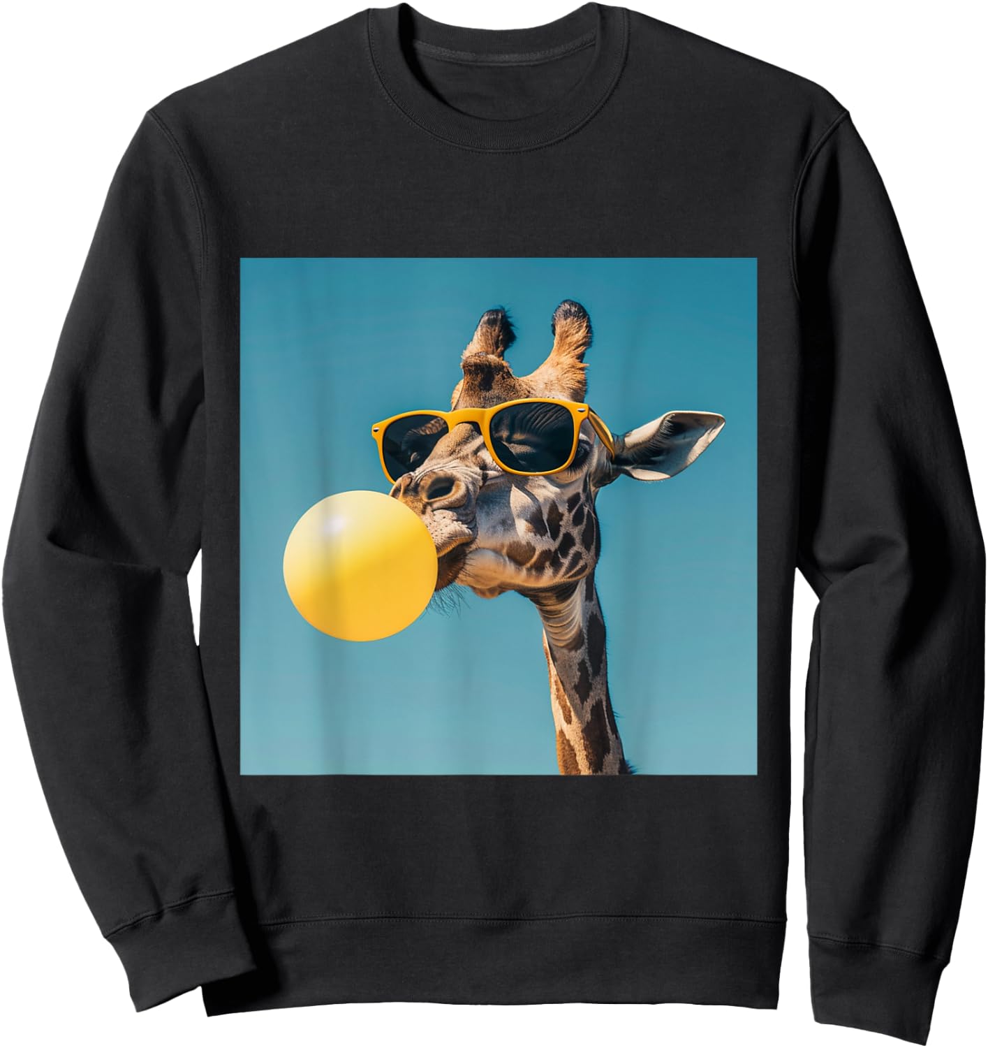 Giraffe chewing Yellow gum and Wearing sunglasses Sweatshirt - Sweatshirt | Black