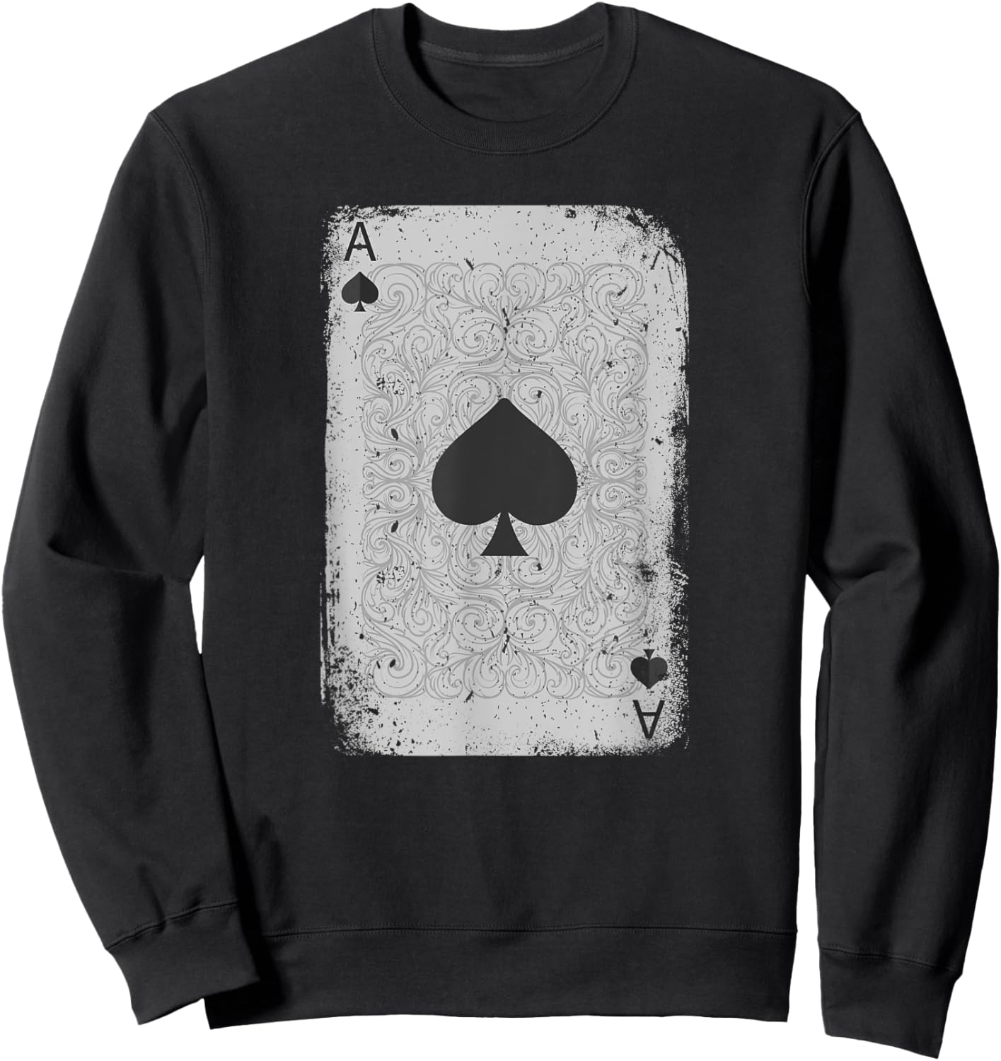 Vintage Distressed Ace of Spades Poker Playing Card Art Sweatshirt - Sweatshirt | Black