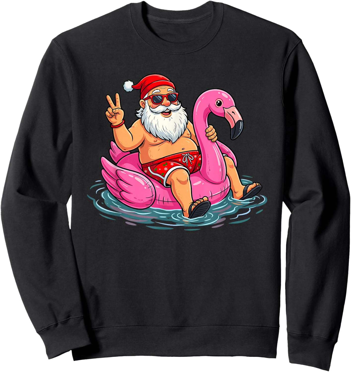 Christmas in June Sunglasses Santa Flamingo Summer Sweatshirt - Sweatshirt | Black