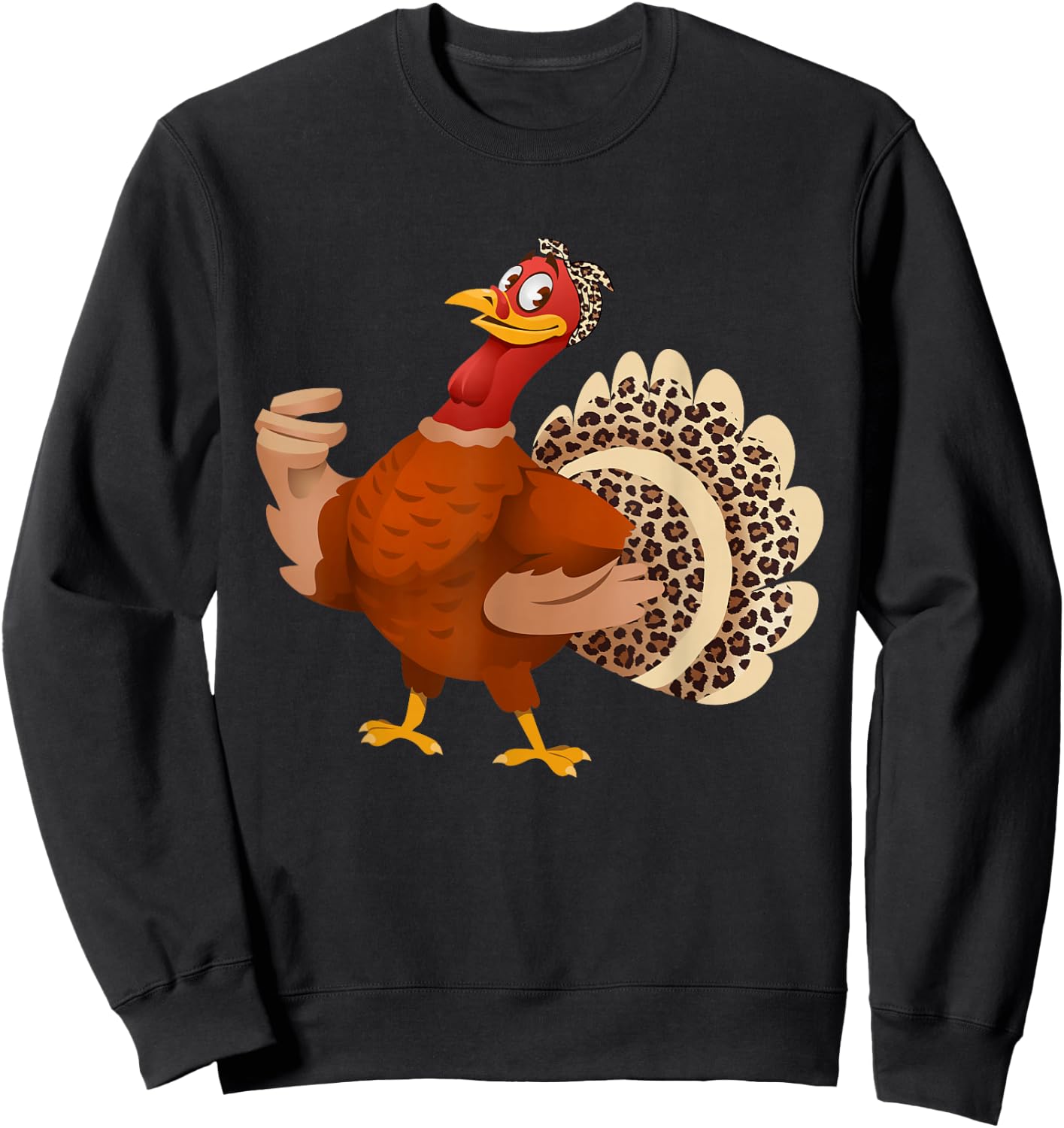 Funny Thanksgiving Turkey Leopard Print Autumn Fall Sweatshirt - Sweatshirt | Black