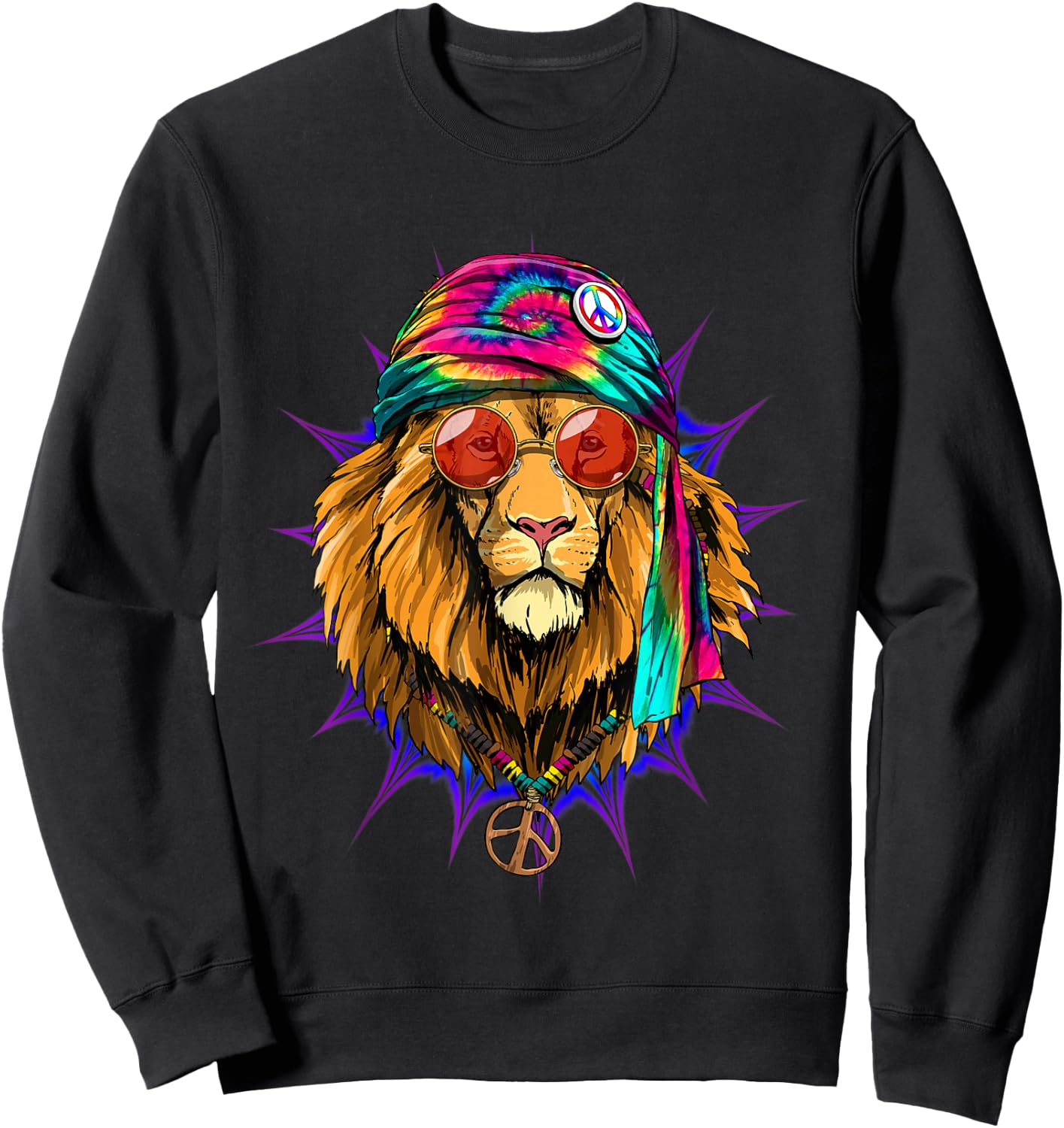 Tie Dye Hippie Lion Hippiness Peace Love Lion Sweatshirt - Sweatshirt | Black