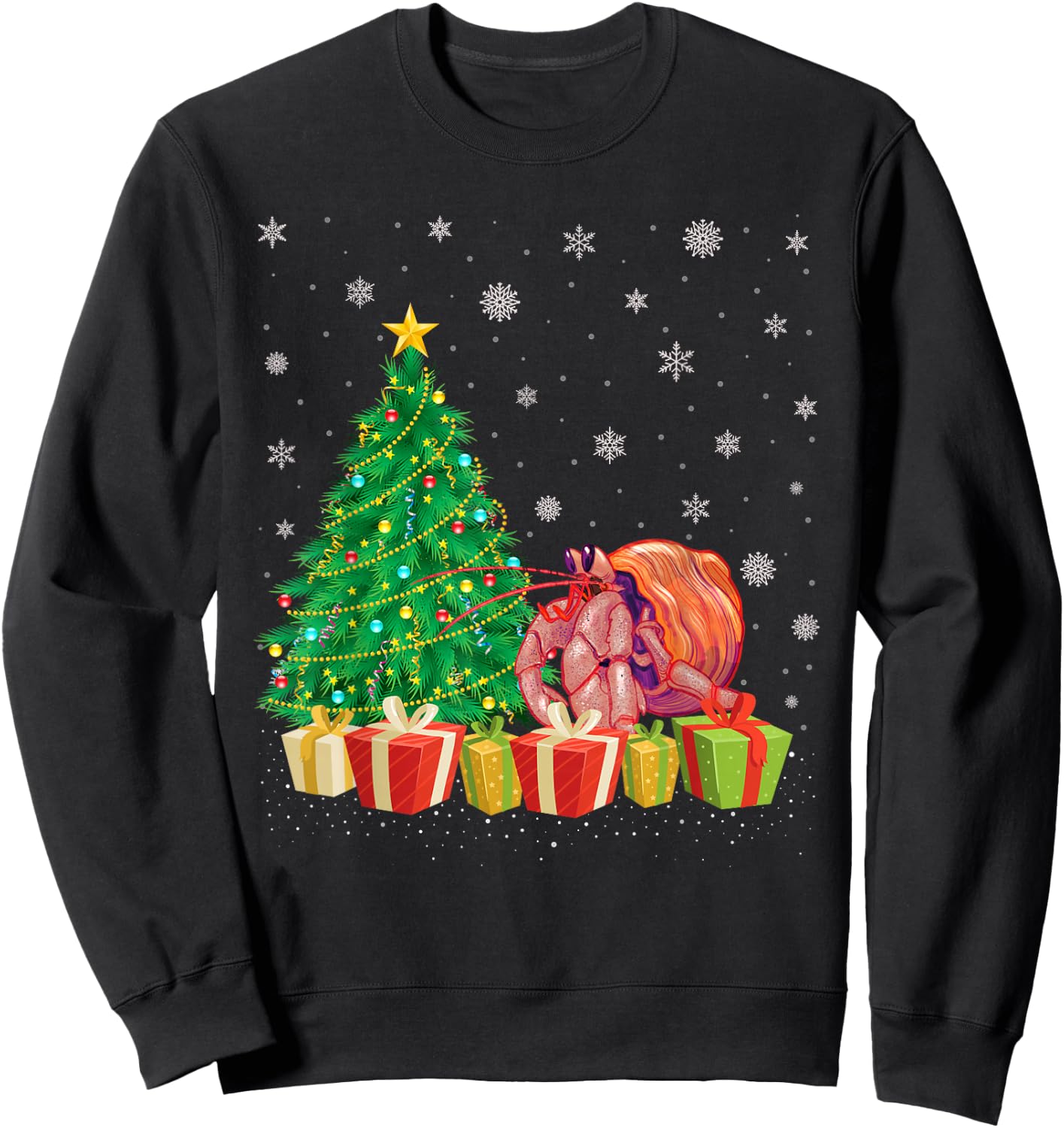 Xmas Tree Lighting Santa Hat Hermit Crab Christmas Sweatshirt - Sweatshirt | Black
